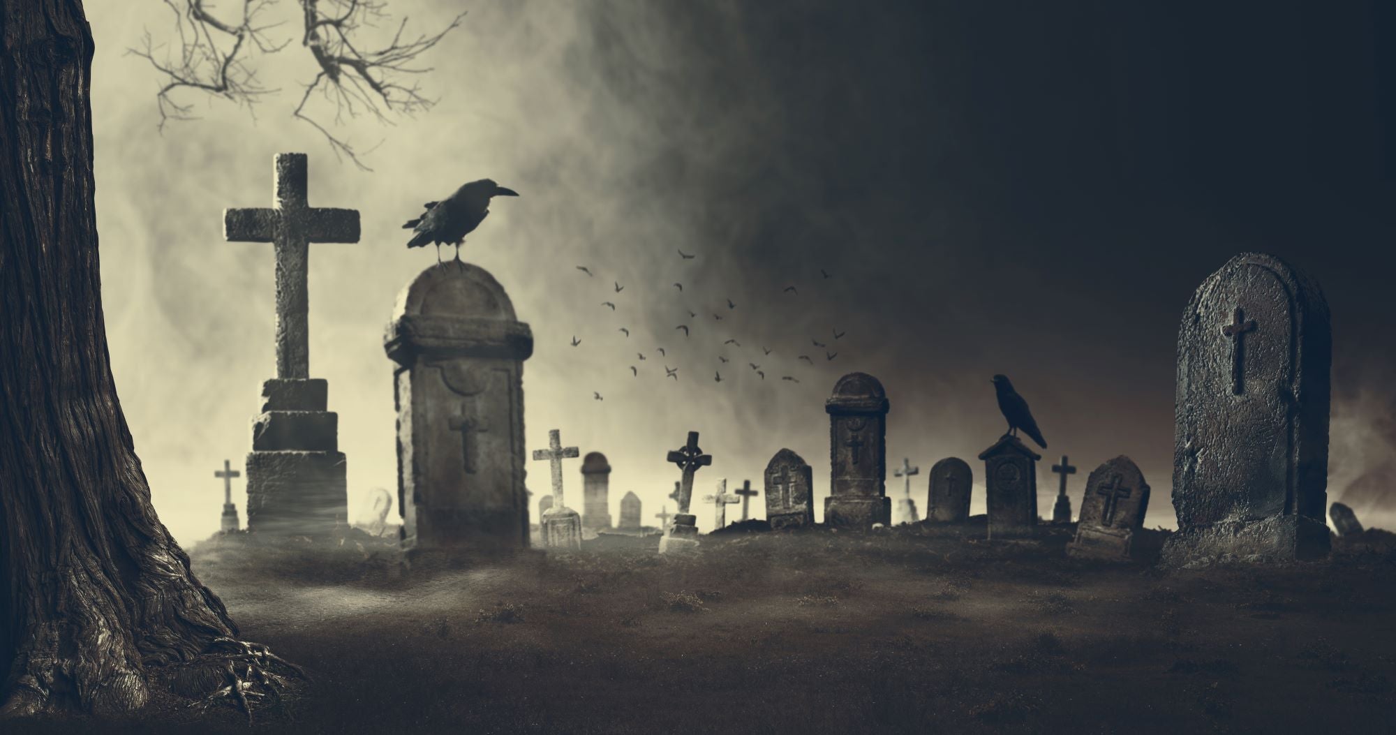 Fototapete Friedhof im Nebel