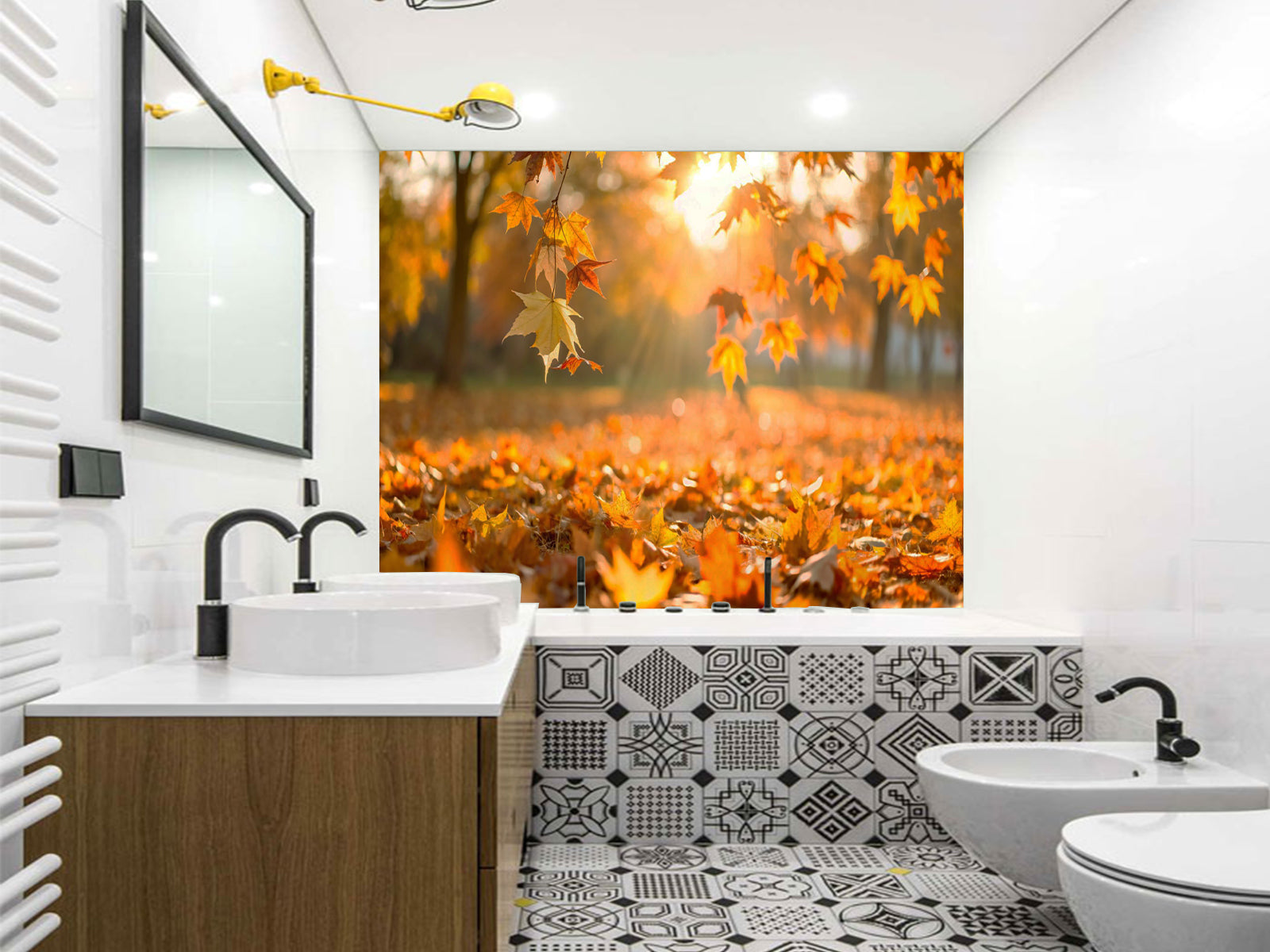 Fototapete Herbst fallendes Laub Rot Orange