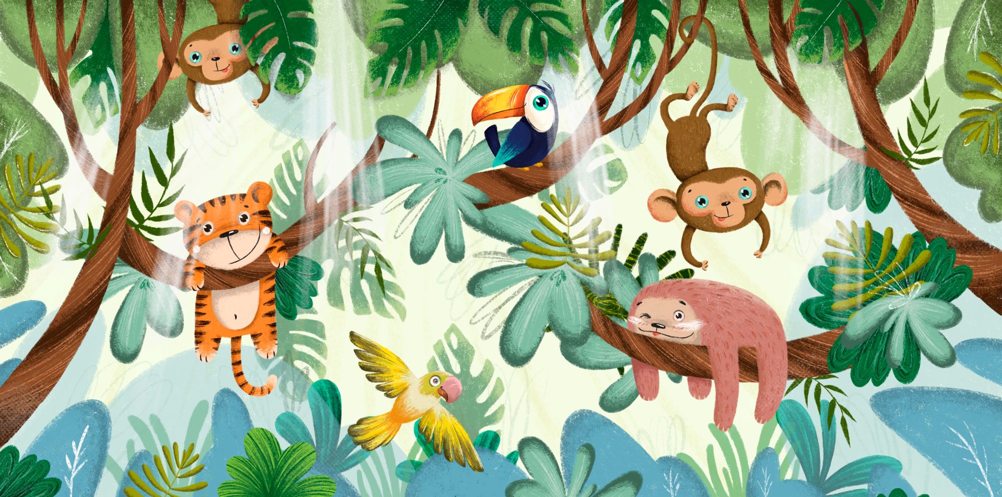 Fototapete Jungle Farbe Tiere