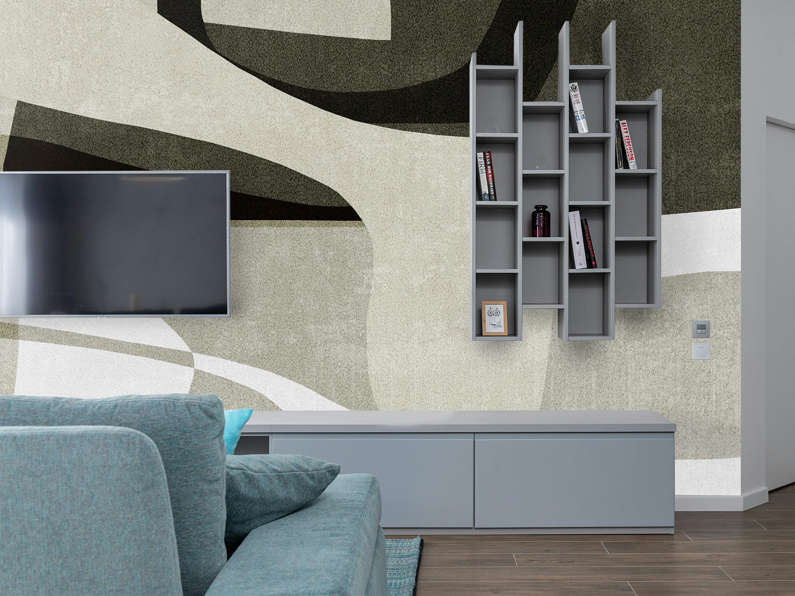 Fototapete Moderne Formen Grau Beige geschwungen