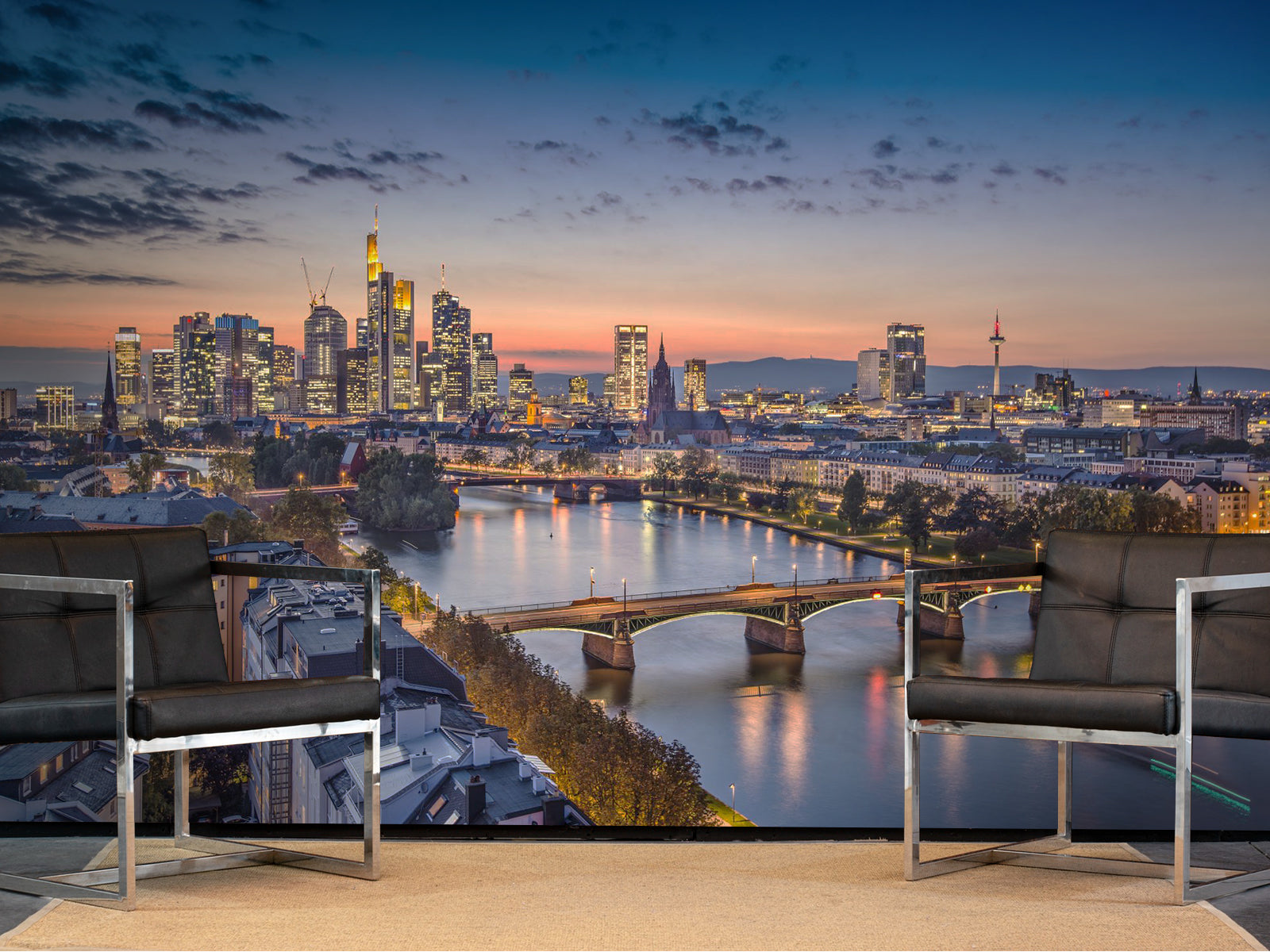 Fototapete Skyline am Abend Kanal
