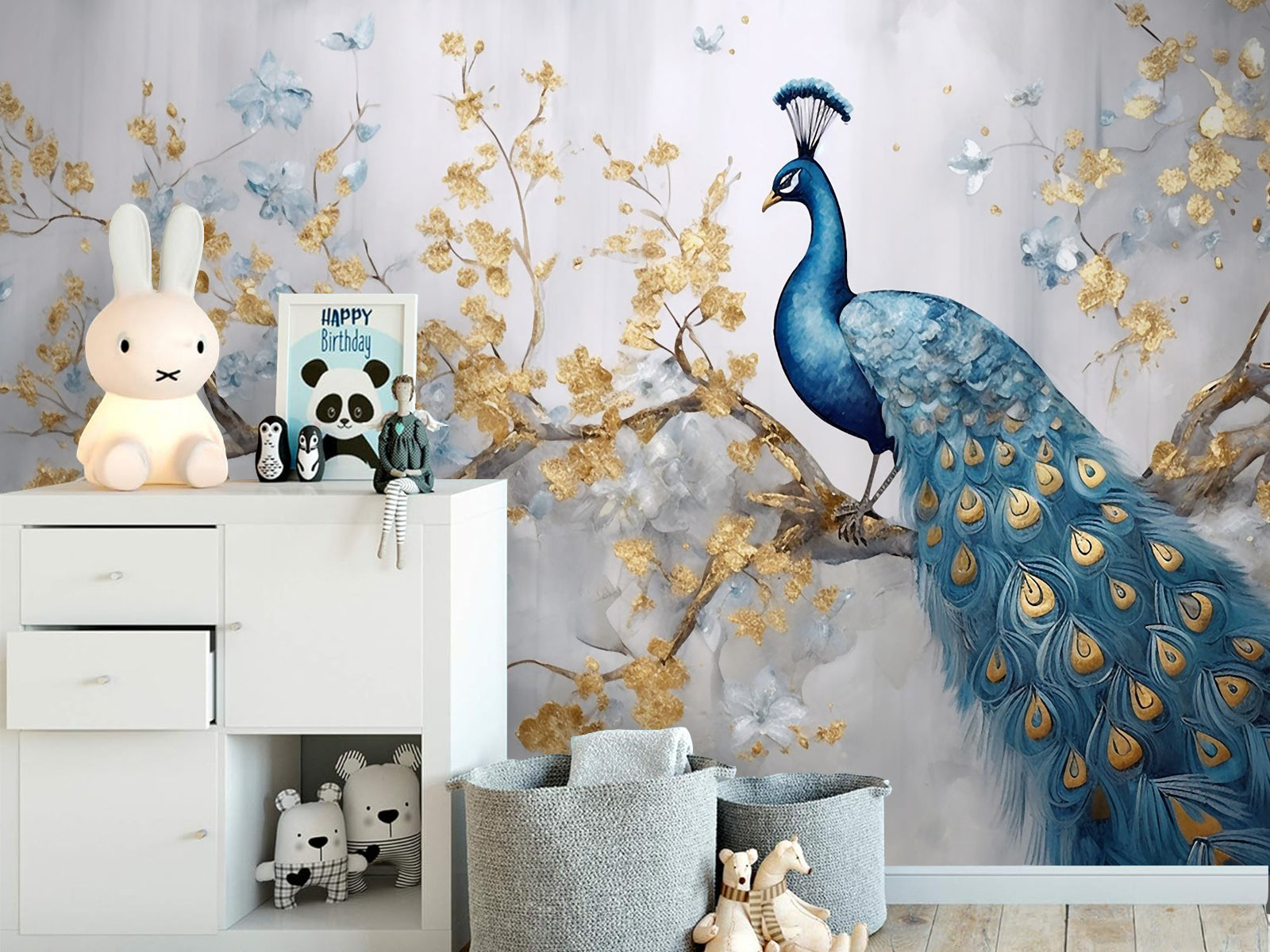 Fototapete Pfau Gold Blau