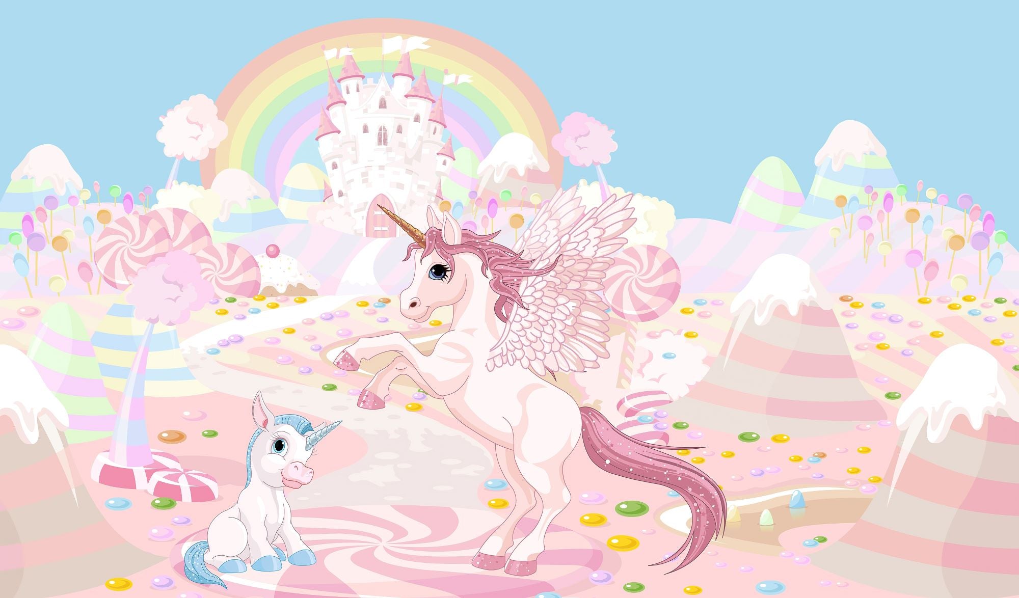 Fototapete Einhorn Rosa Regenbogen