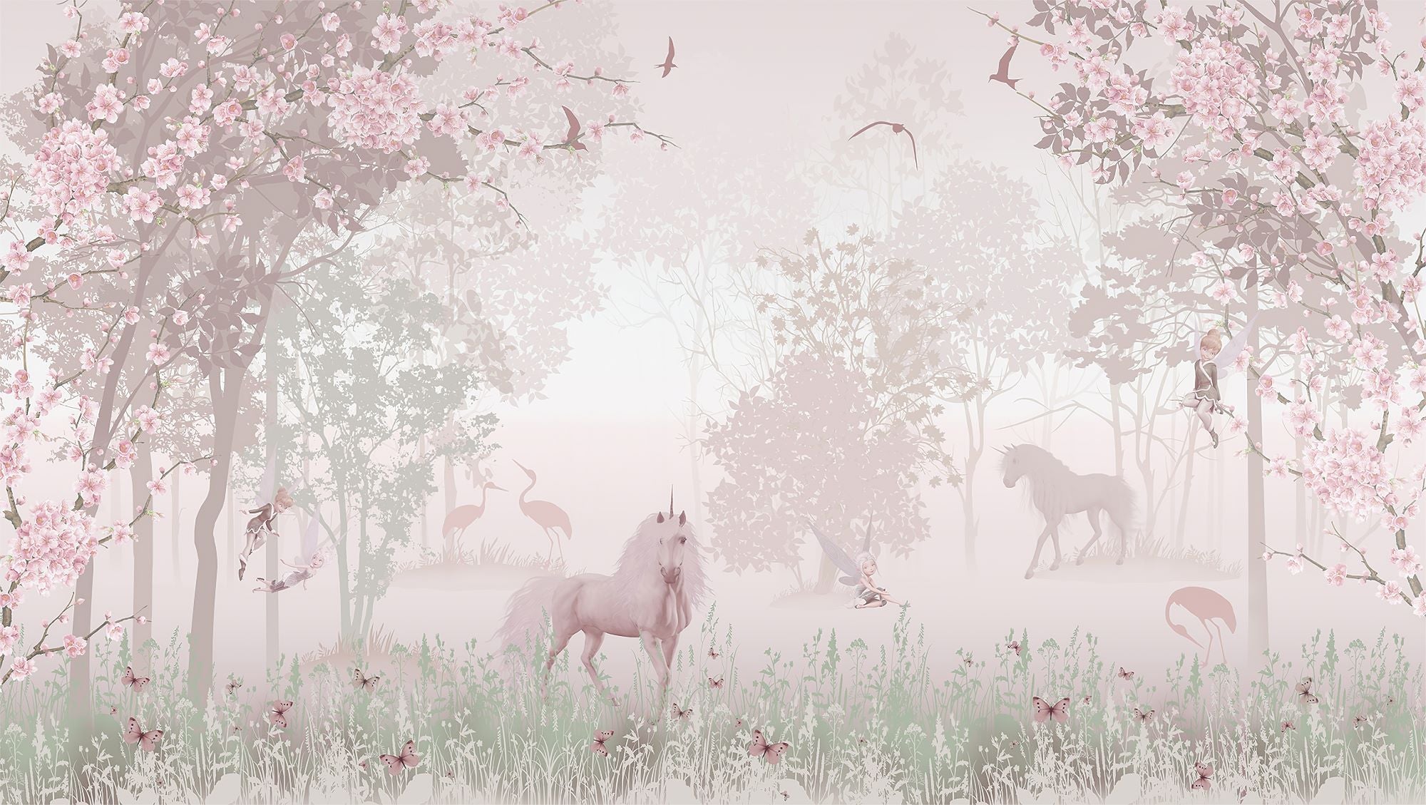 Fototapete Rosa Wald Einhörner