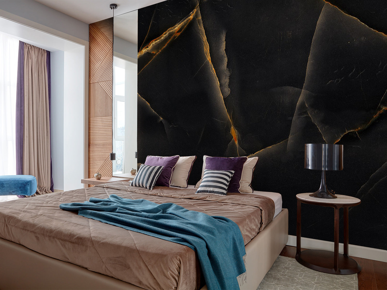 Fototapete Marmoroptik schwarz Gold rissig