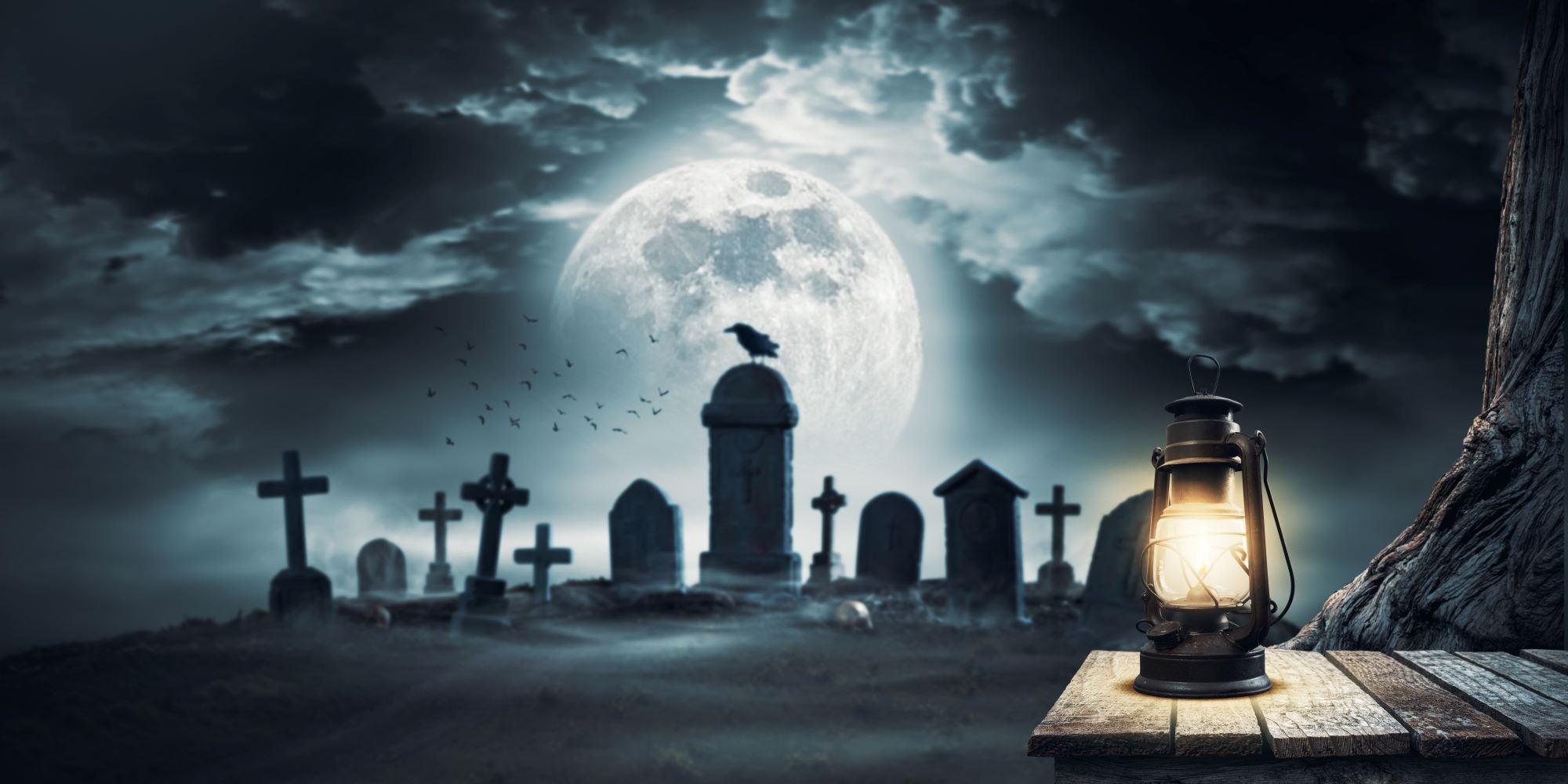 Fototapete Friedhof im Mondschein