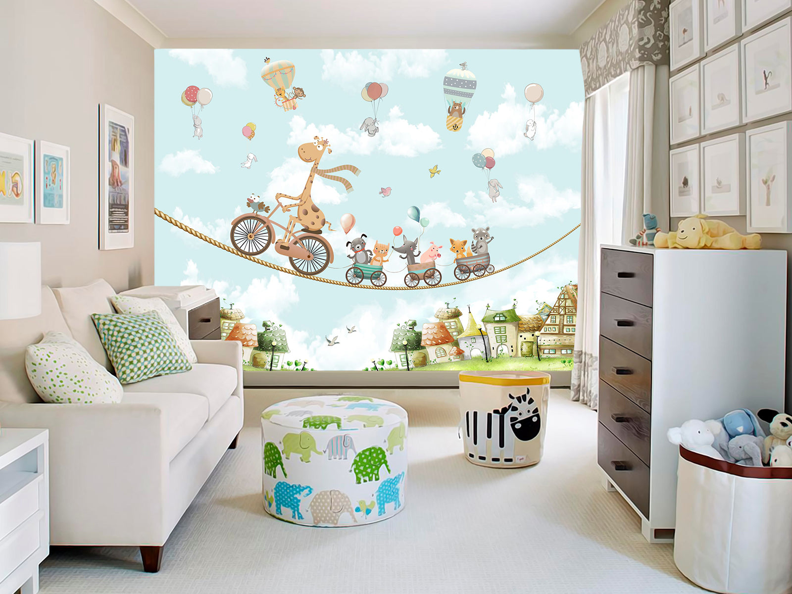 Fototapete Giraffe Fahrrad Seil