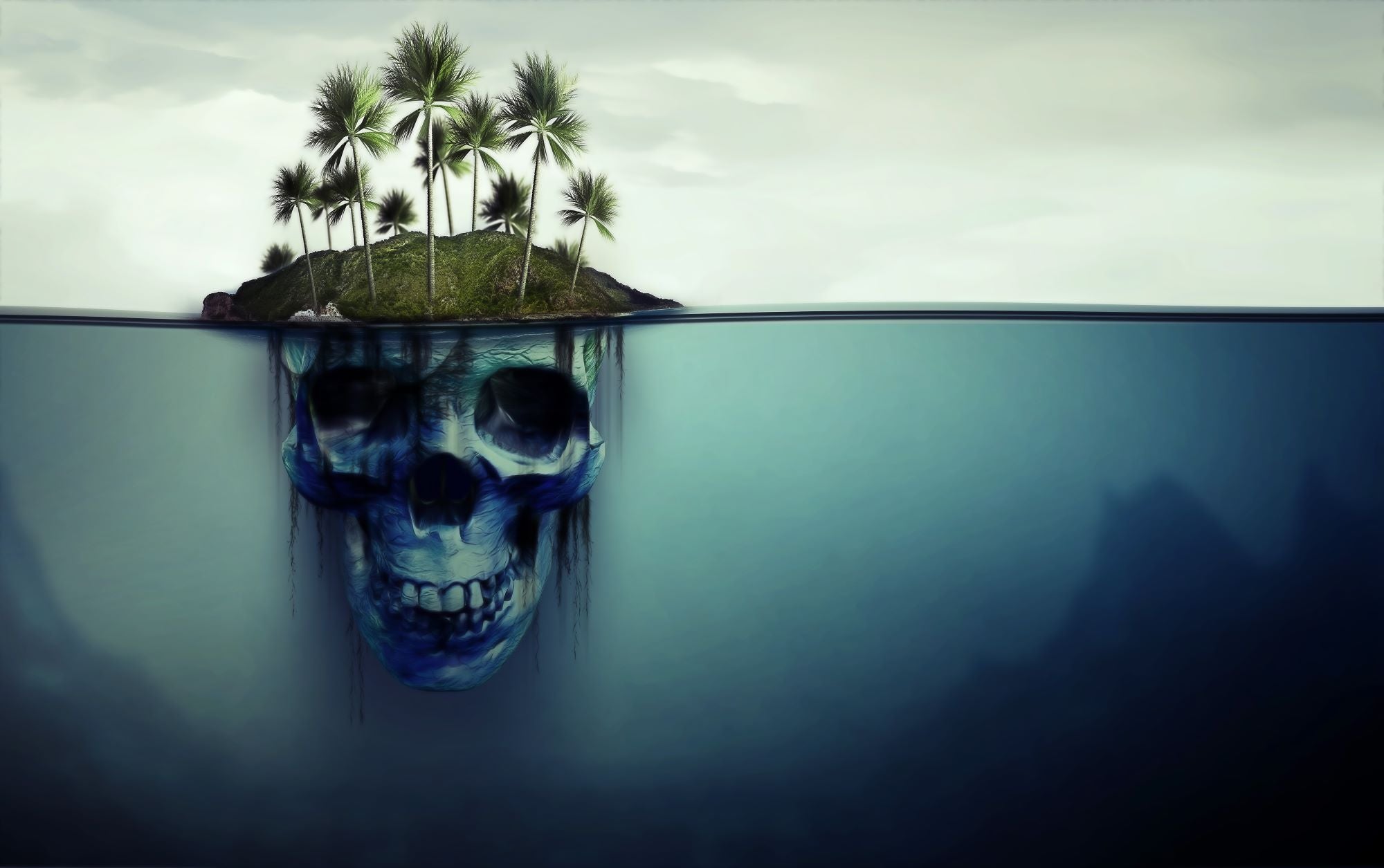 Fototapete Totenkopf Insel Unterwasser