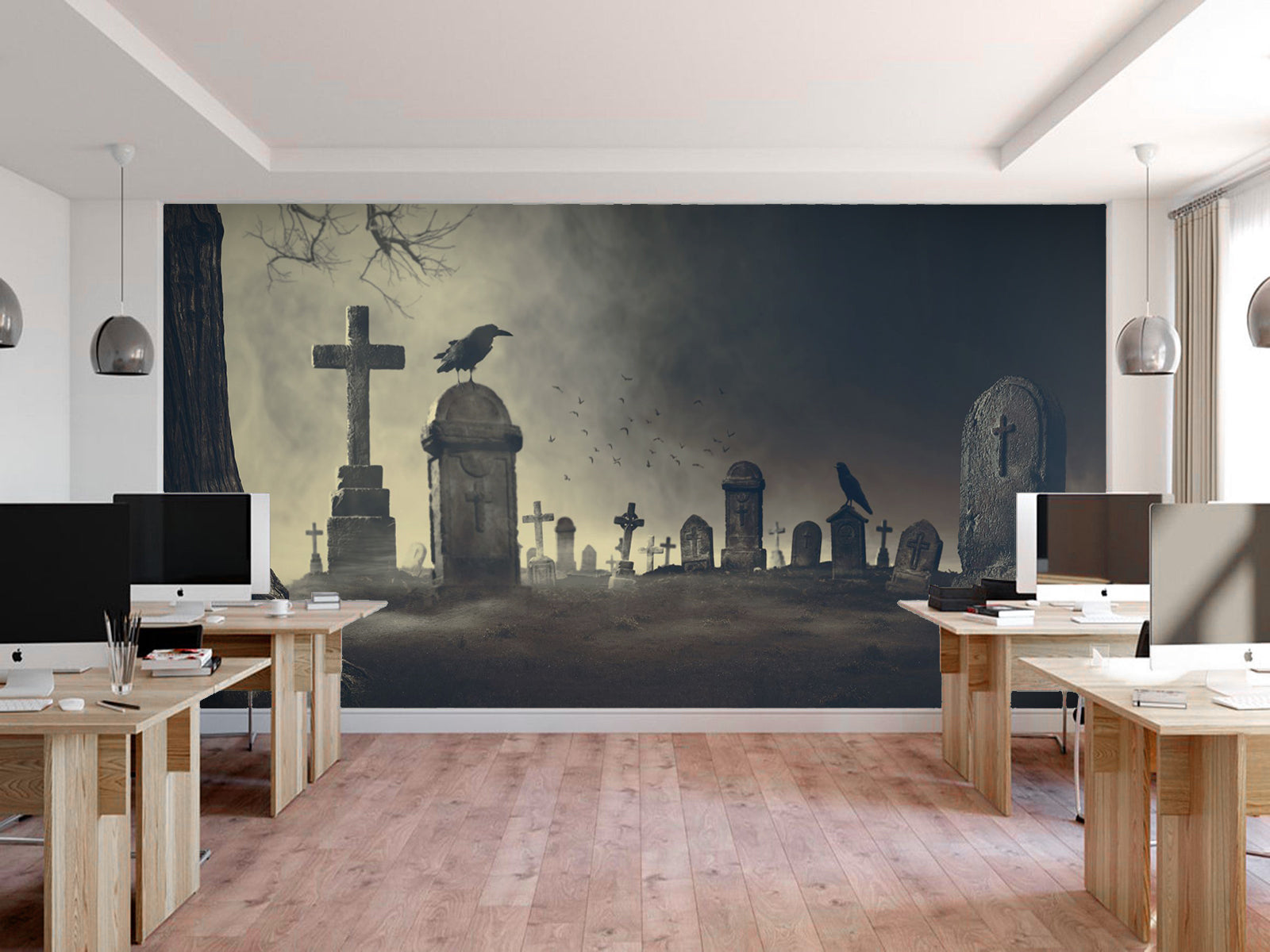 Fototapete Friedhof im Nebel