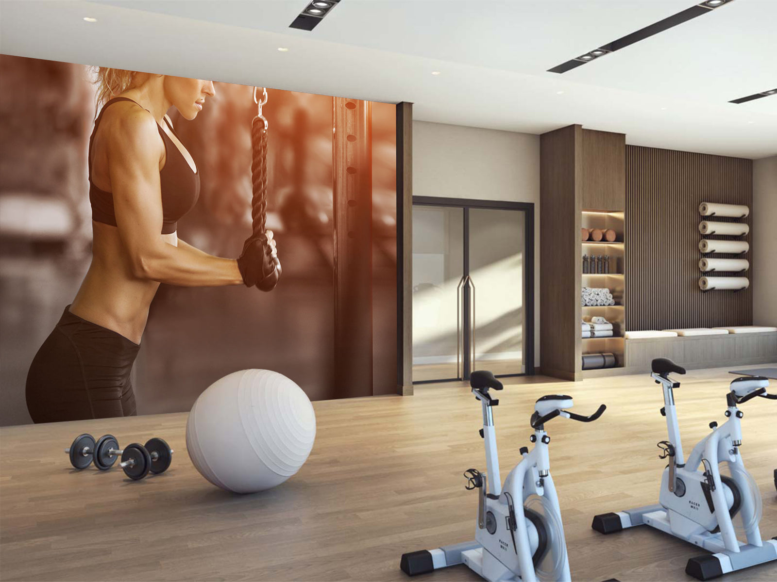 Fototapete Fitnessstudio Frau Trizeps