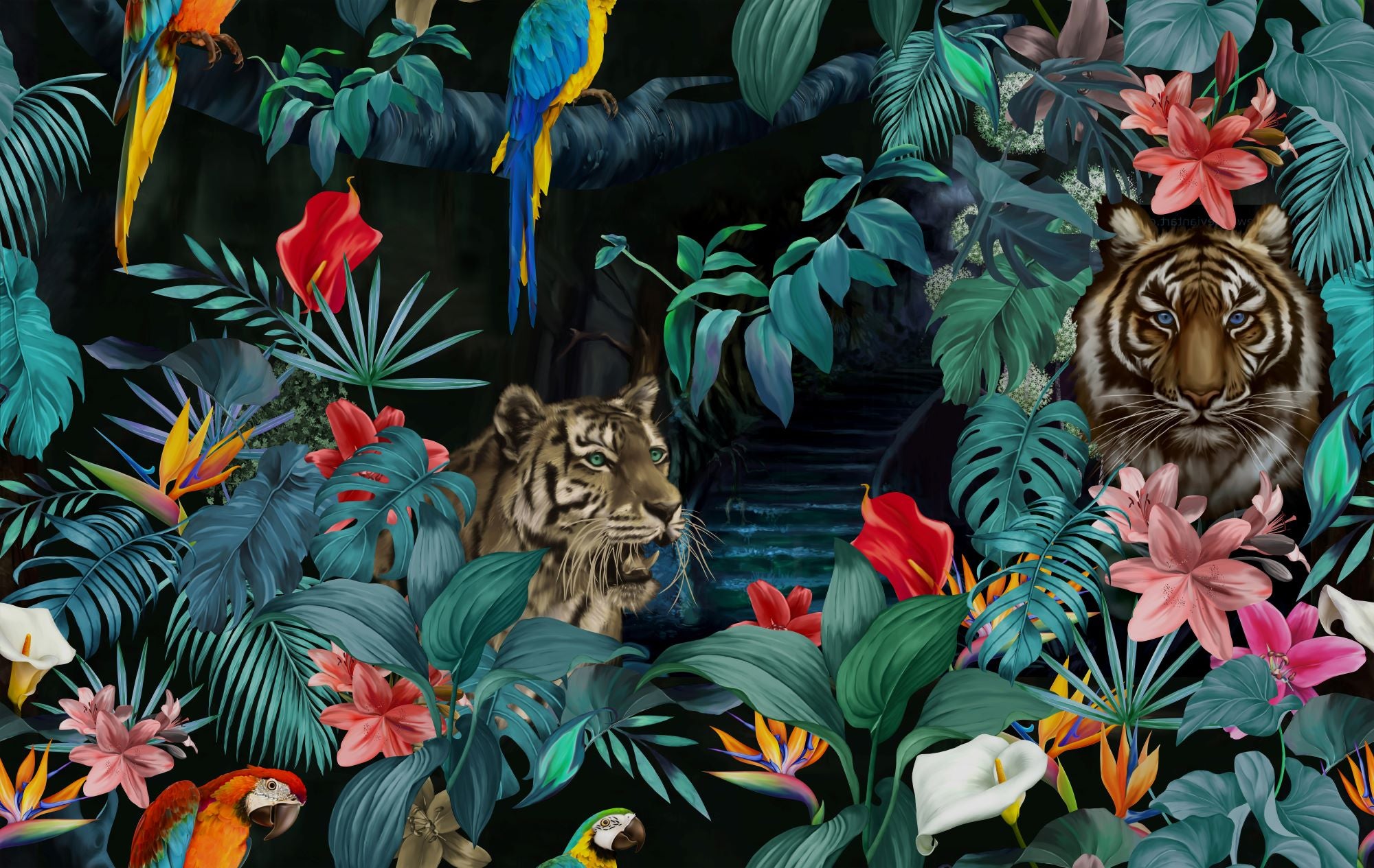 Fototapete Tiger Urwald Kunst