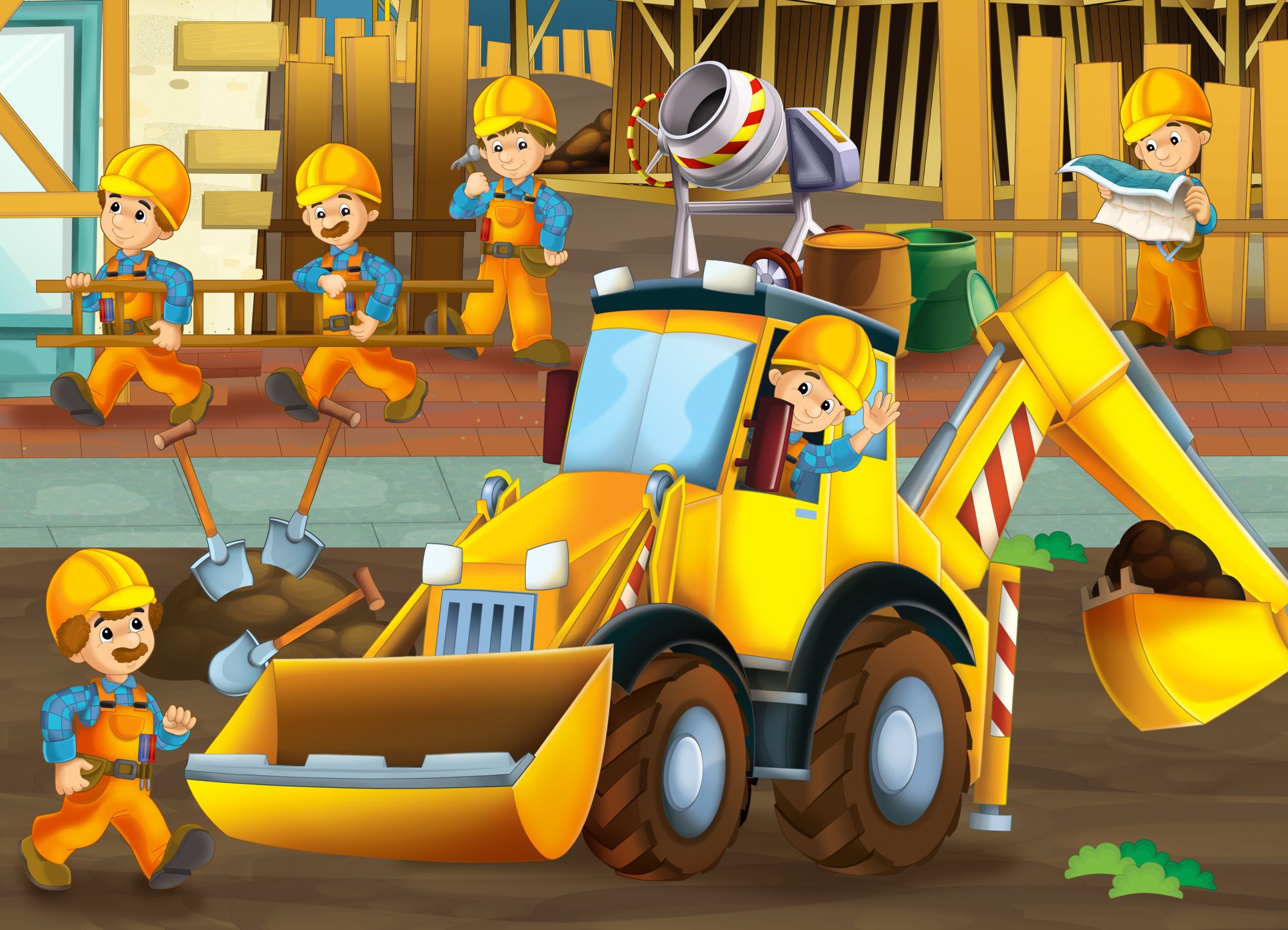 Fototapete Baustelle Bauarbeiter