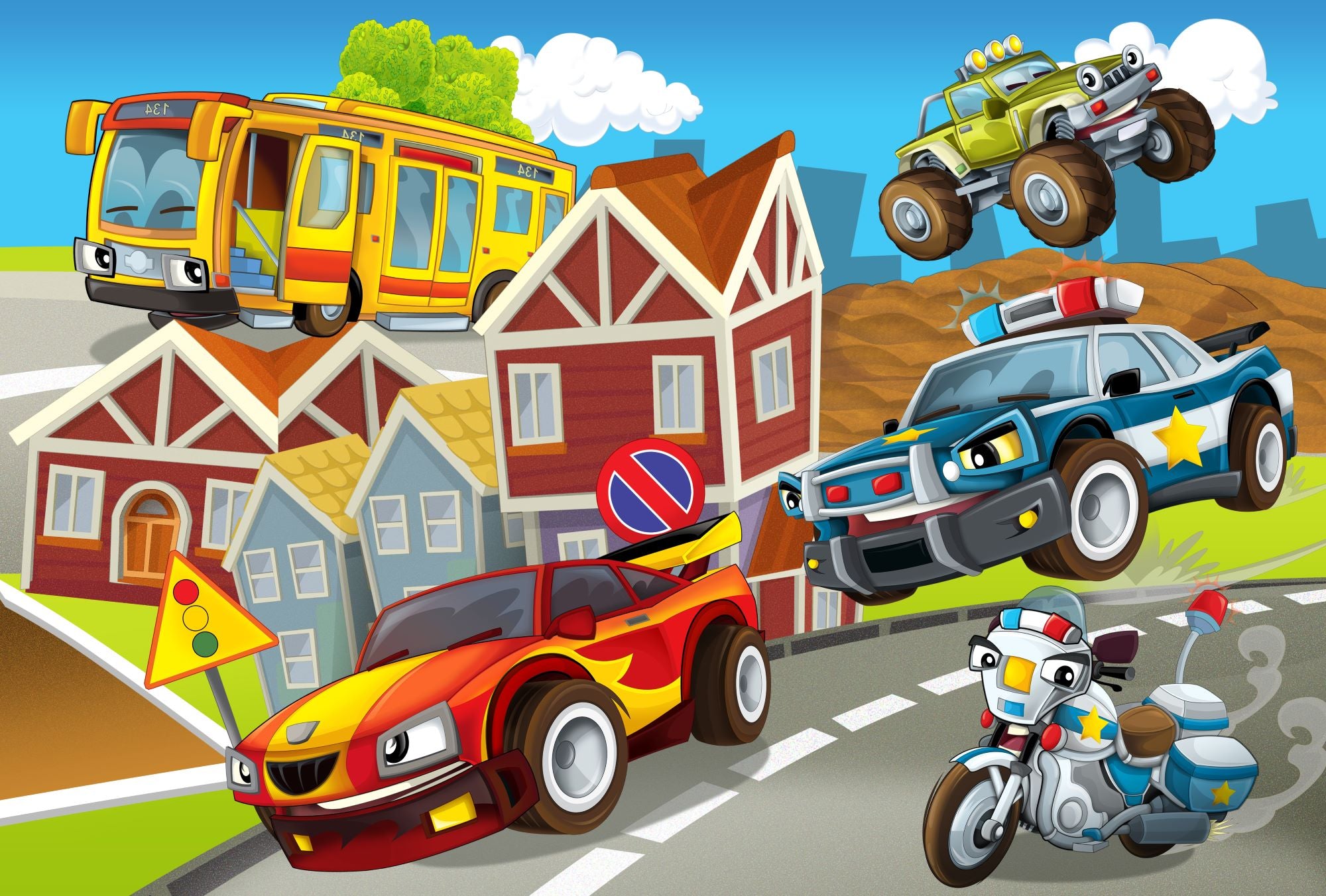 Fototapete Kinder Rennauto Polizei