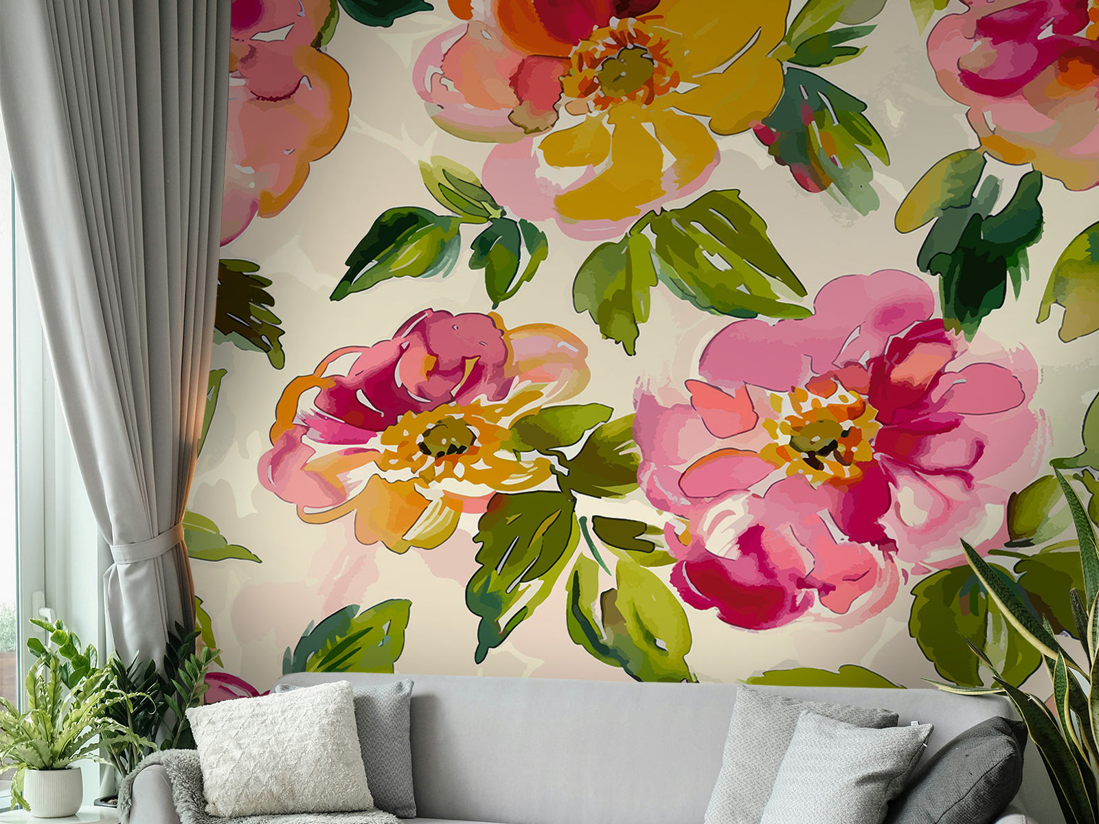 Fototapete Aquarell Blumen Farbetöne