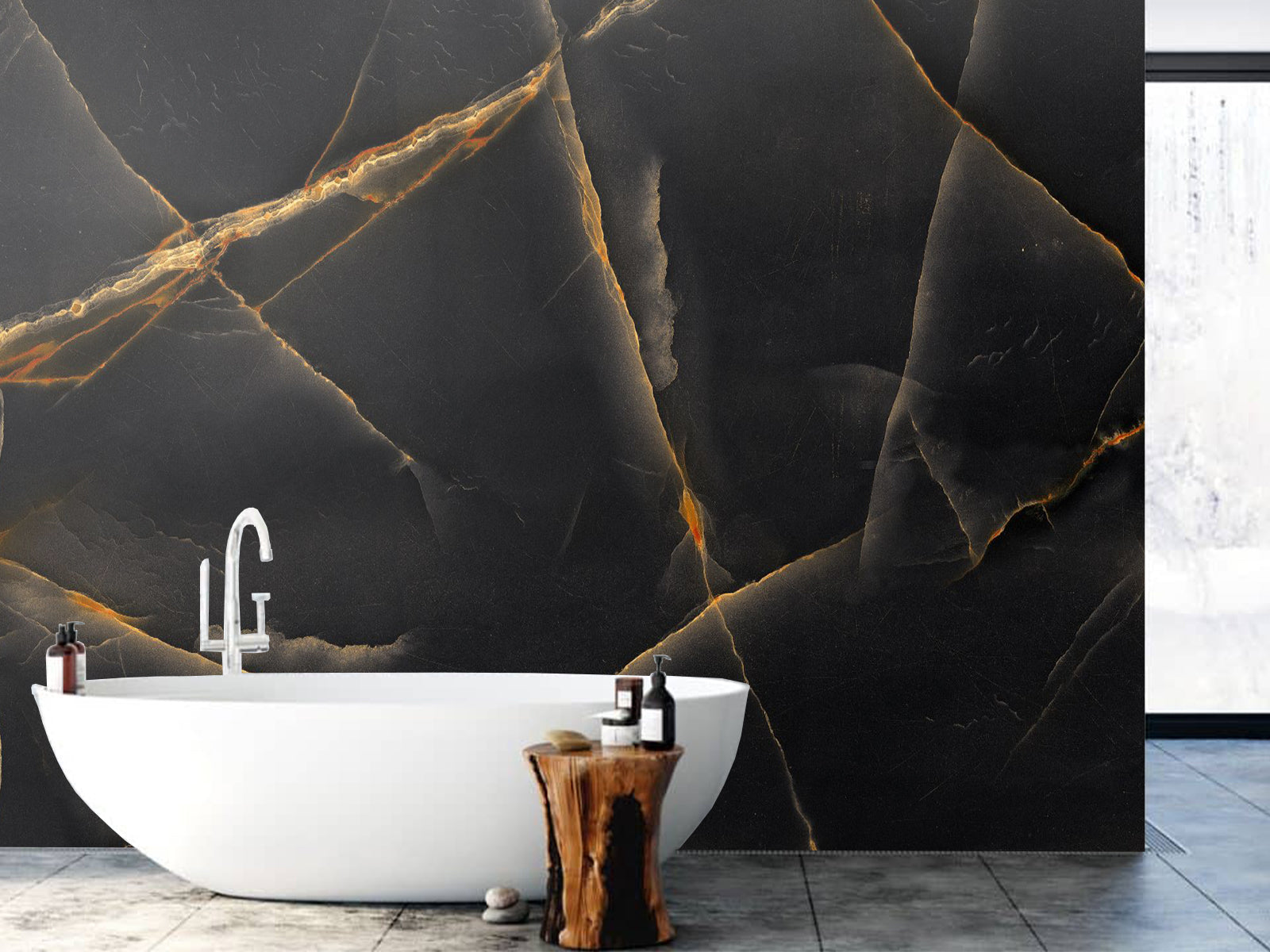 Fototapete Marmoroptik schwarz Gold rissig