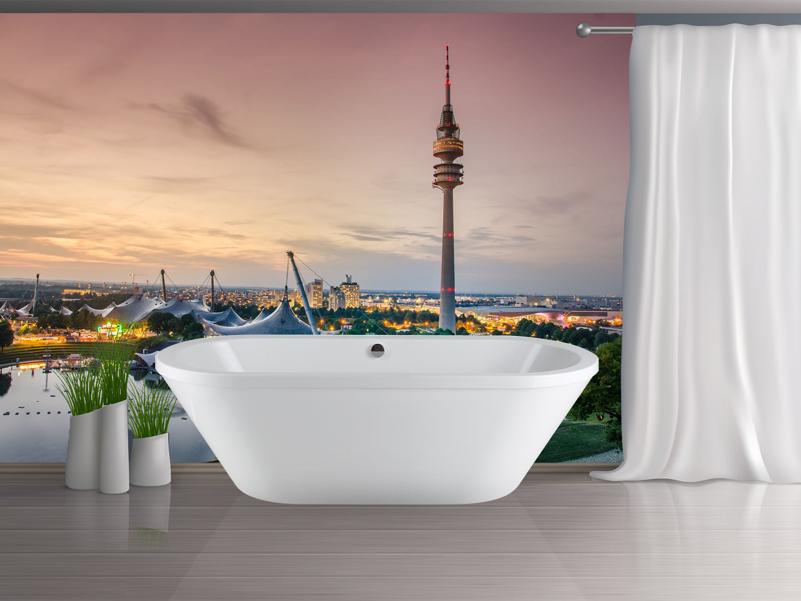Fototapete Stadt im Sonnenuntergang