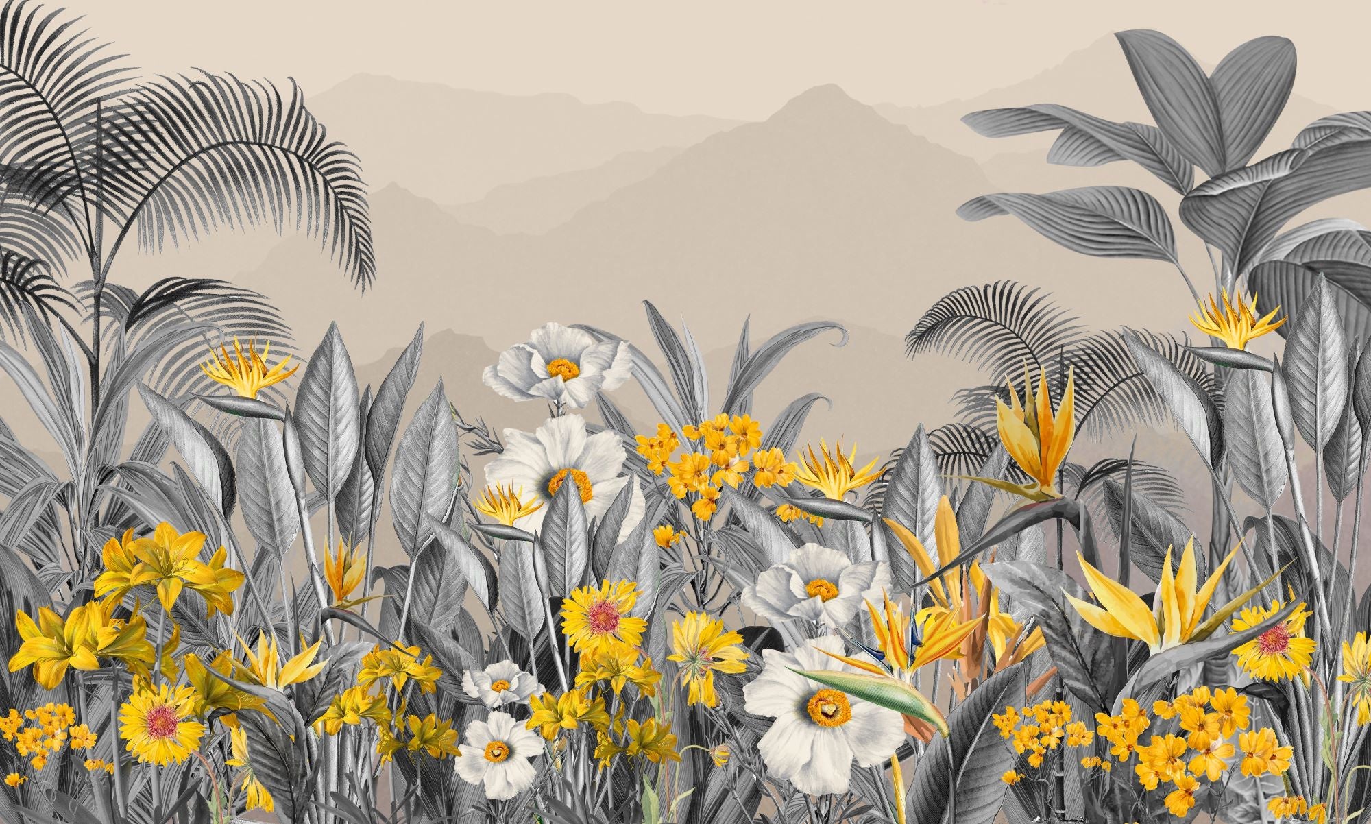 Fototapete Blumen grün grau