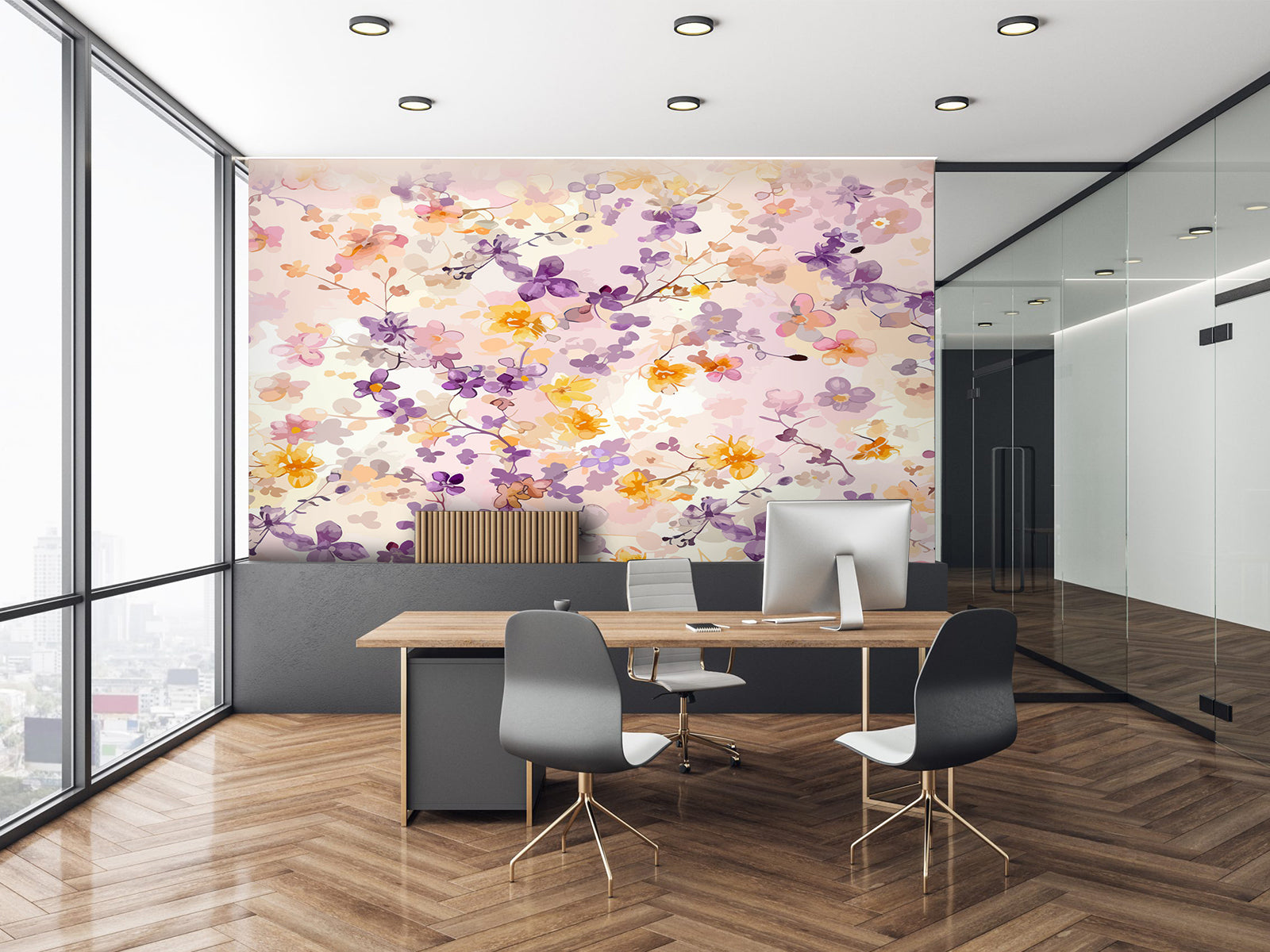 Fototapete Aquarell Farben Blumen Lila