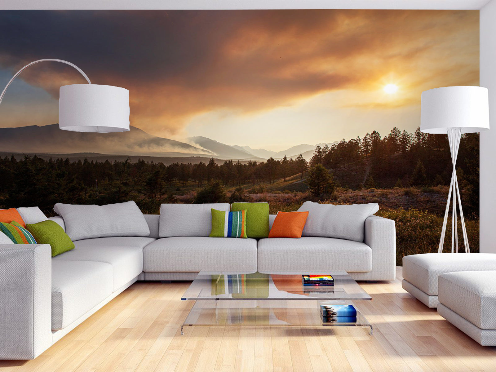 Fototapete Wald Dämmerung Berge