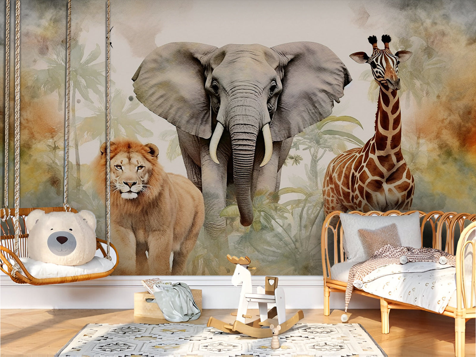 Fototapete Löwe Giraffe Elefant