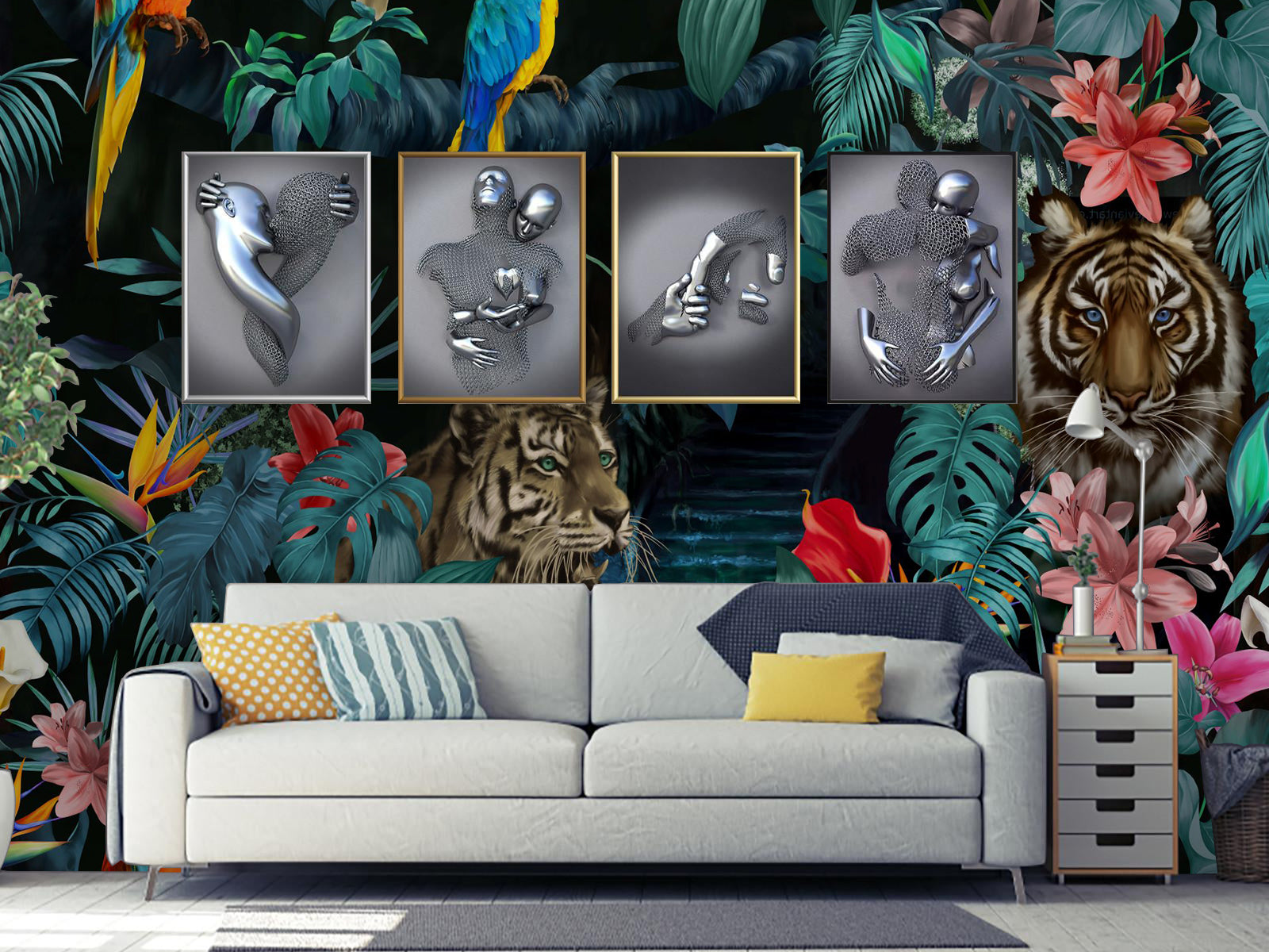 Fototapete Tiger Urwald Kunst