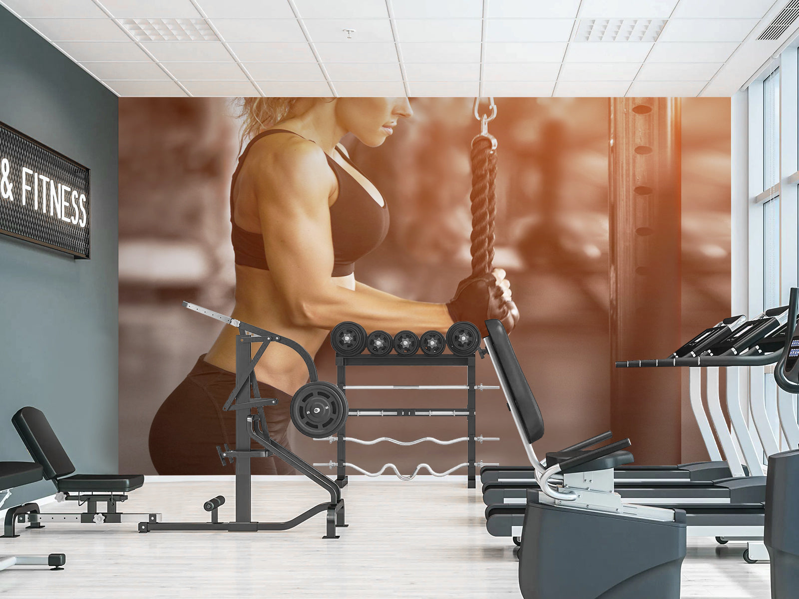 Fototapete Fitnessstudio Frau Trizeps