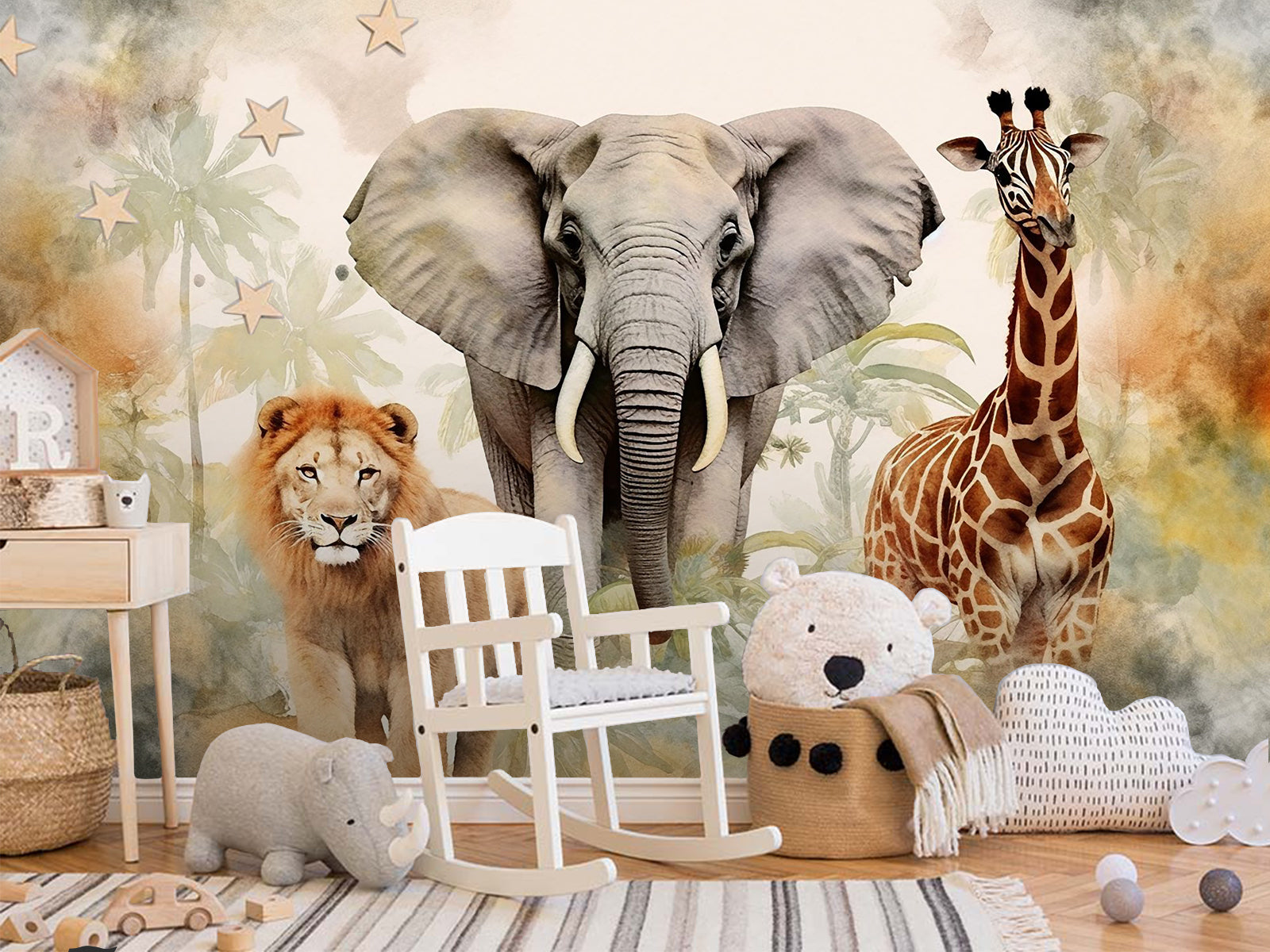 Fototapete Löwe Giraffe Elefant