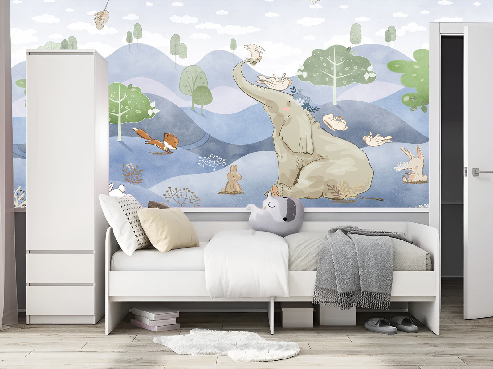 Fototapete Berge Elefant Hase Reh
