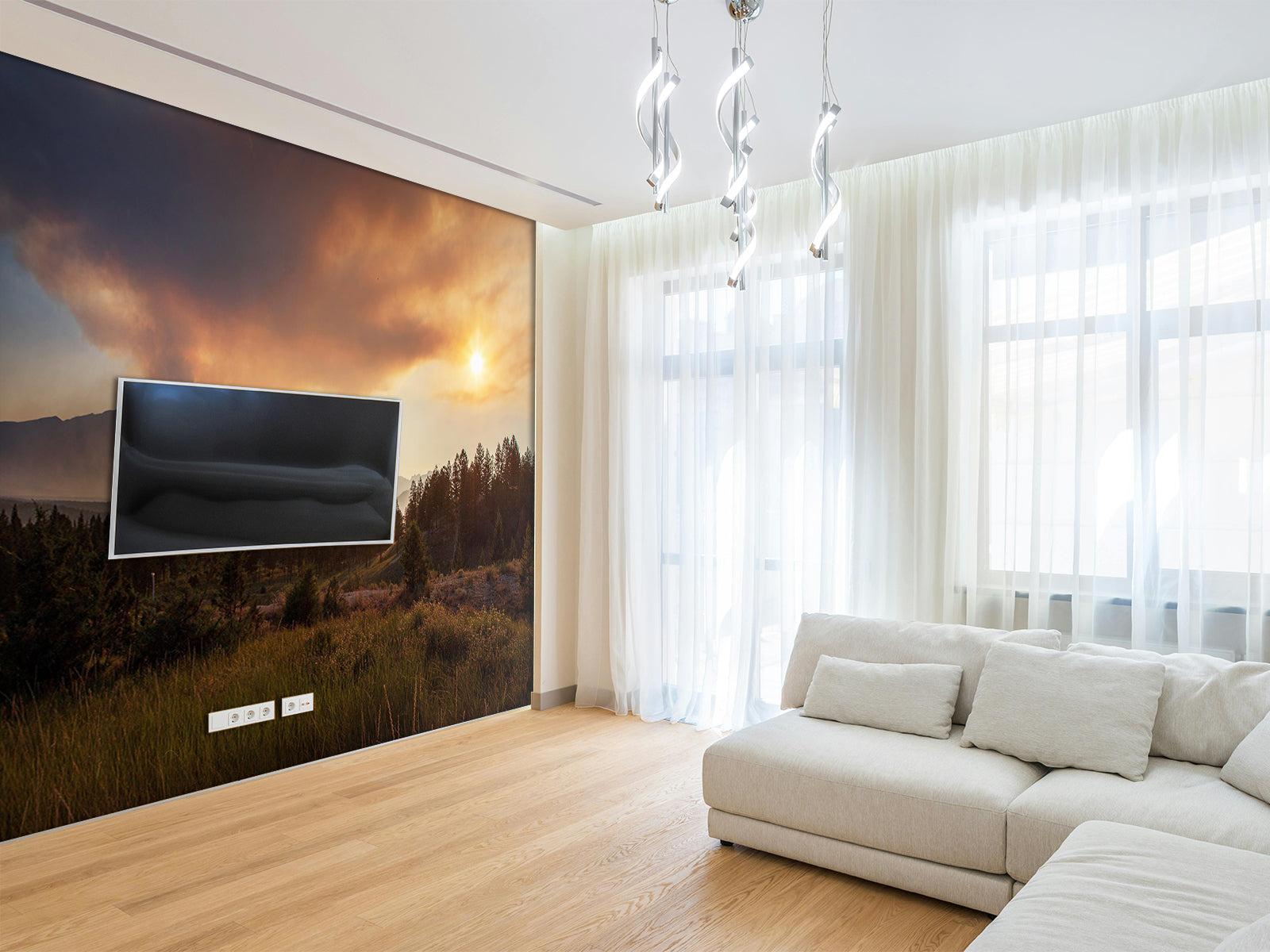 Fototapete Wald Dämmerung Berge