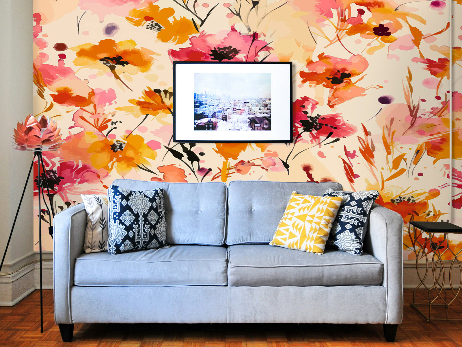 Fototapete Aquarell Blumen Rot Orange