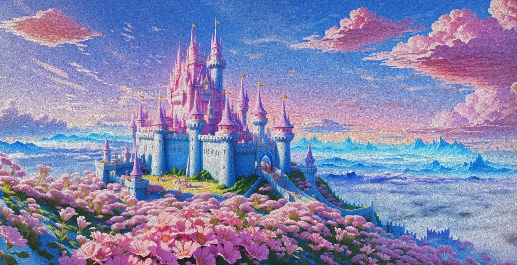 Fototapete Schloss Rosa Blau