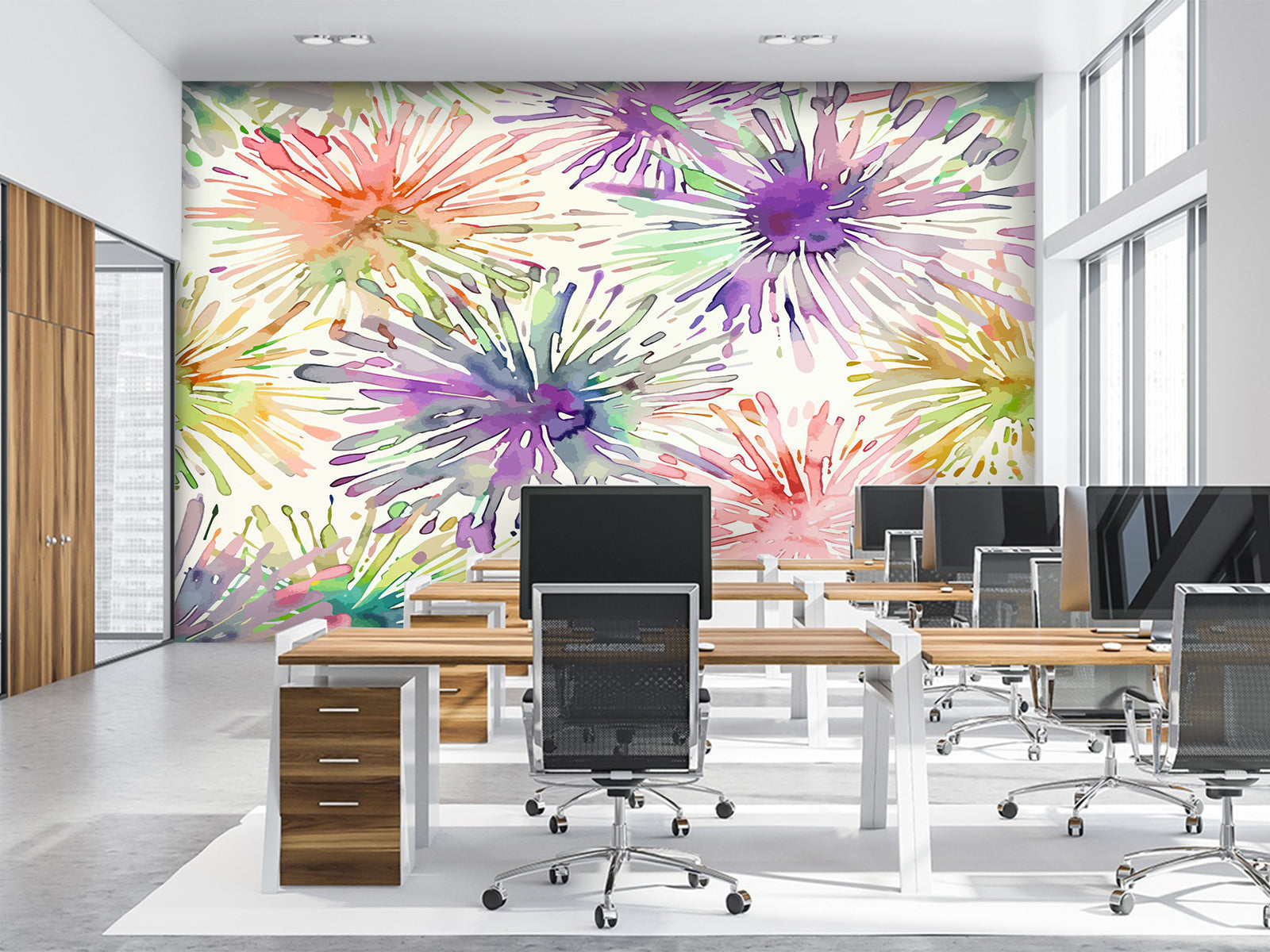 Fototapete Aquarell Farben Blumen