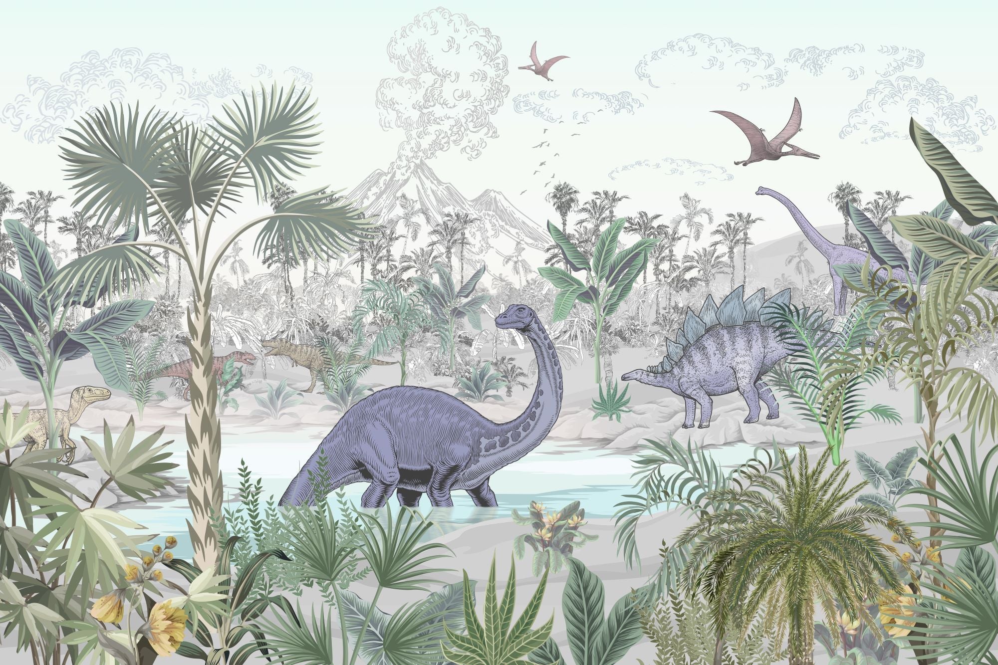 Fototapete Dinosaurier Pastellfarben