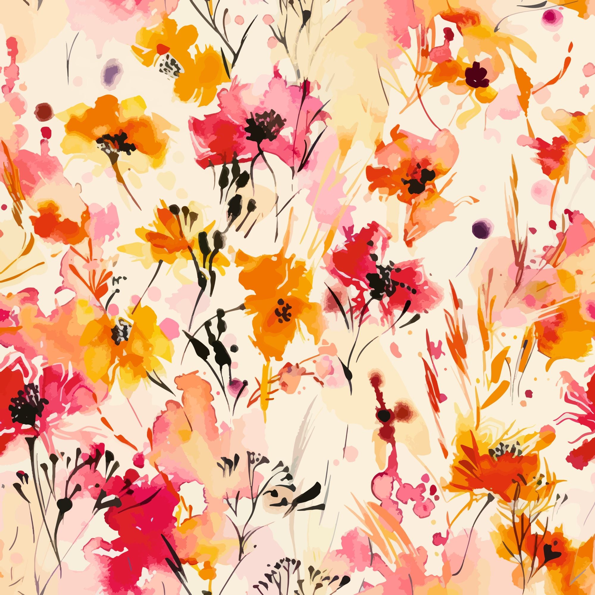 Fototapete Aquarell Blumen Rot Orange