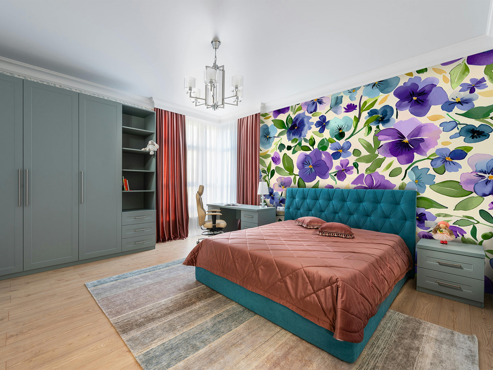 Fototapete Aquarell Blumenmuster