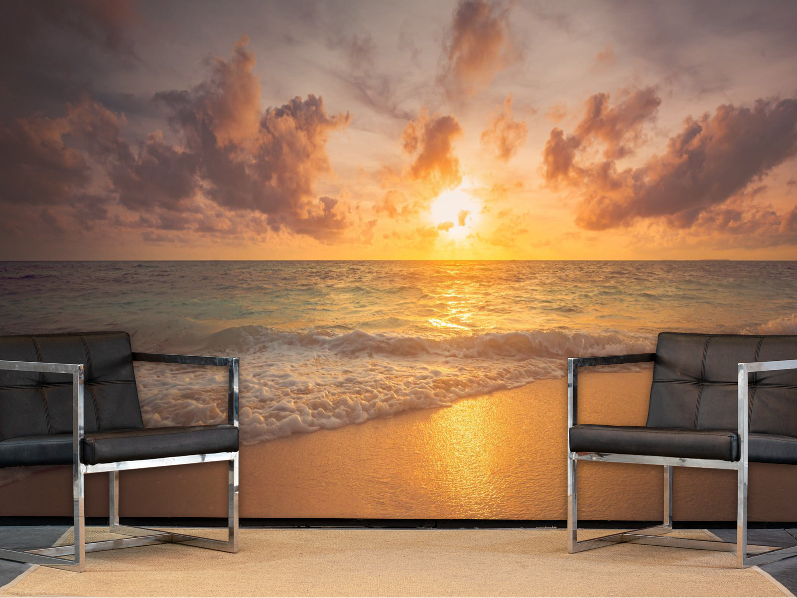 Fototapete Strand Wellen Sonnenuntergang Süden