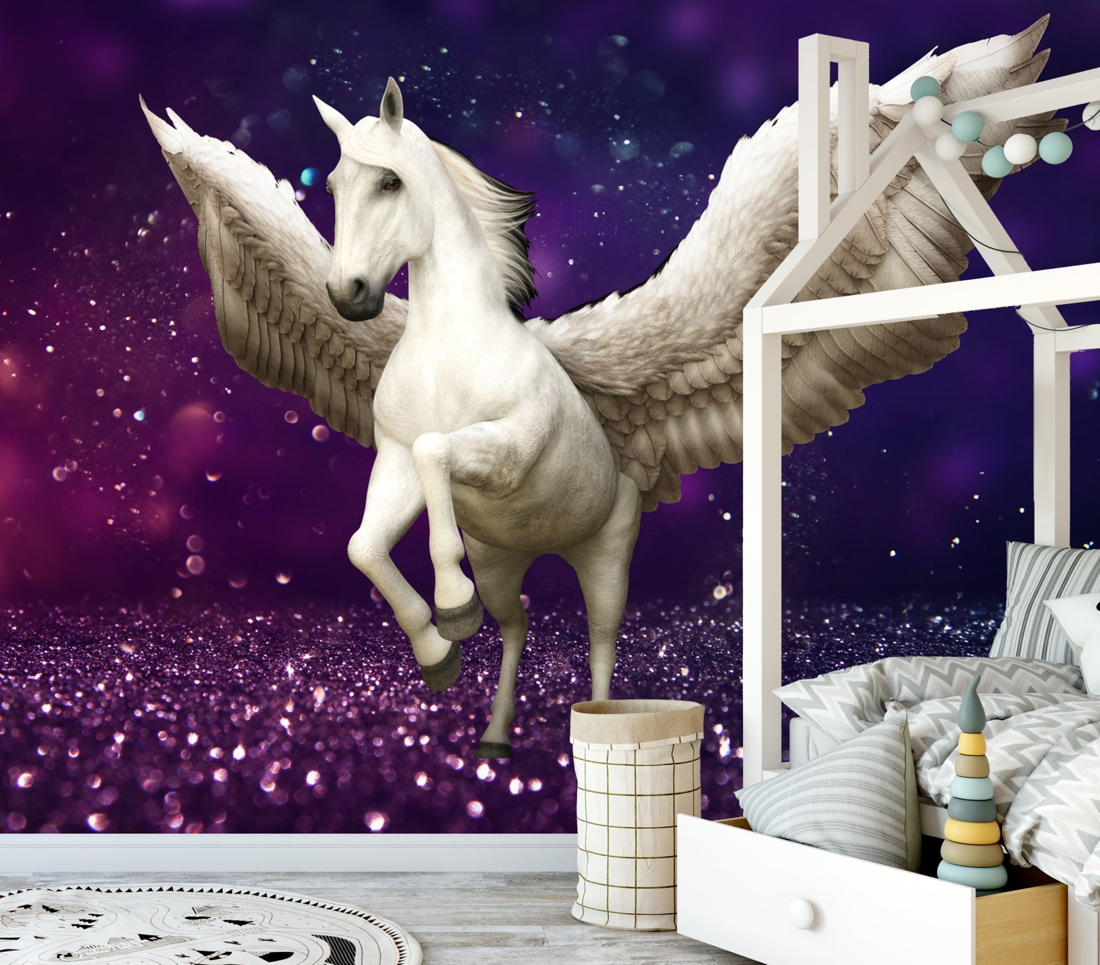 tap0566-1000x750-vliestapete-tapete-einhorn-pegagsus-pferd-fluegel-m-dchen-kinderzimmer-lila-sterne-glitzer-ir