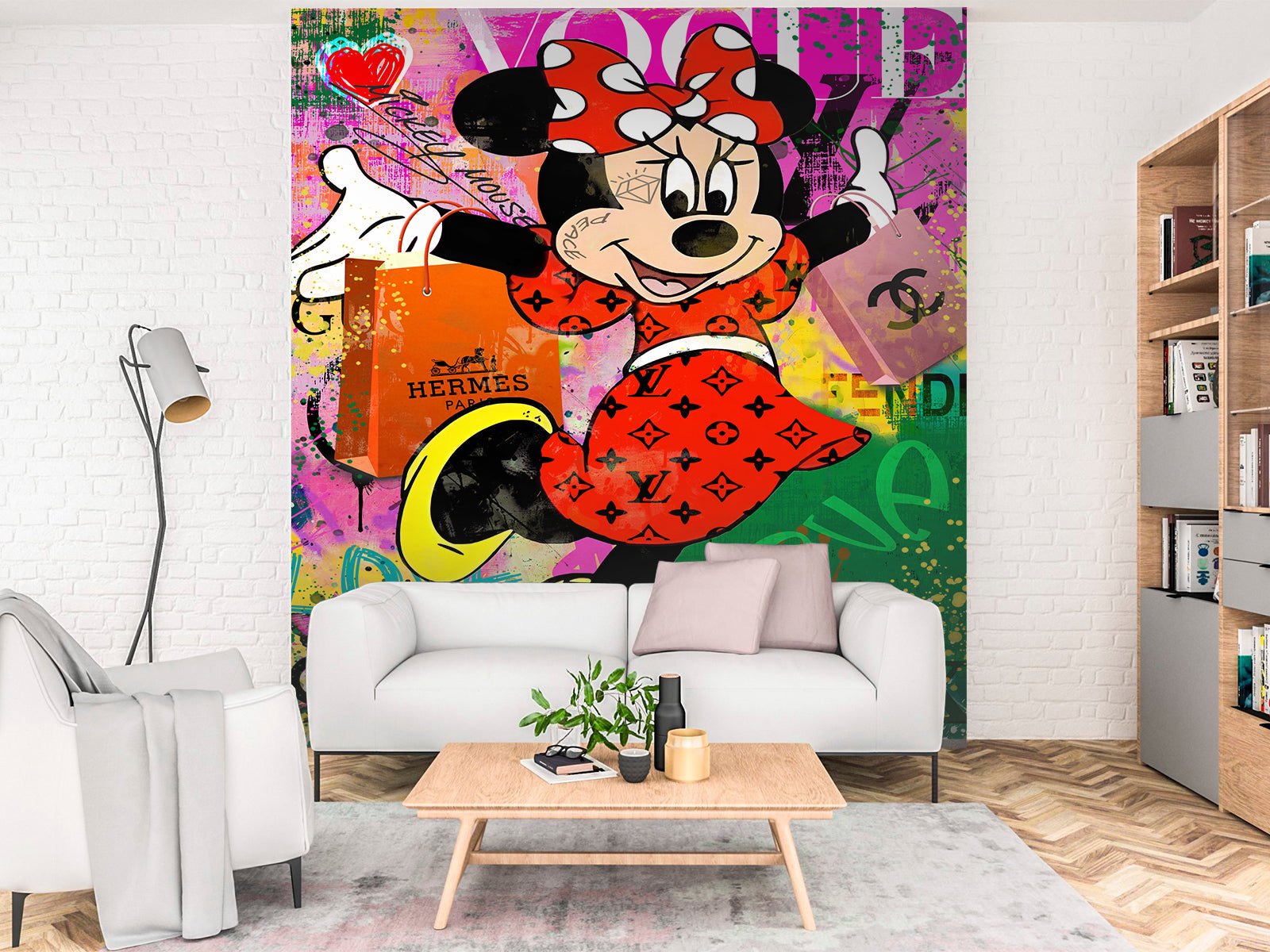 Vlies Tapete XXL Poster Fototapete MINNIE WITH BAGS