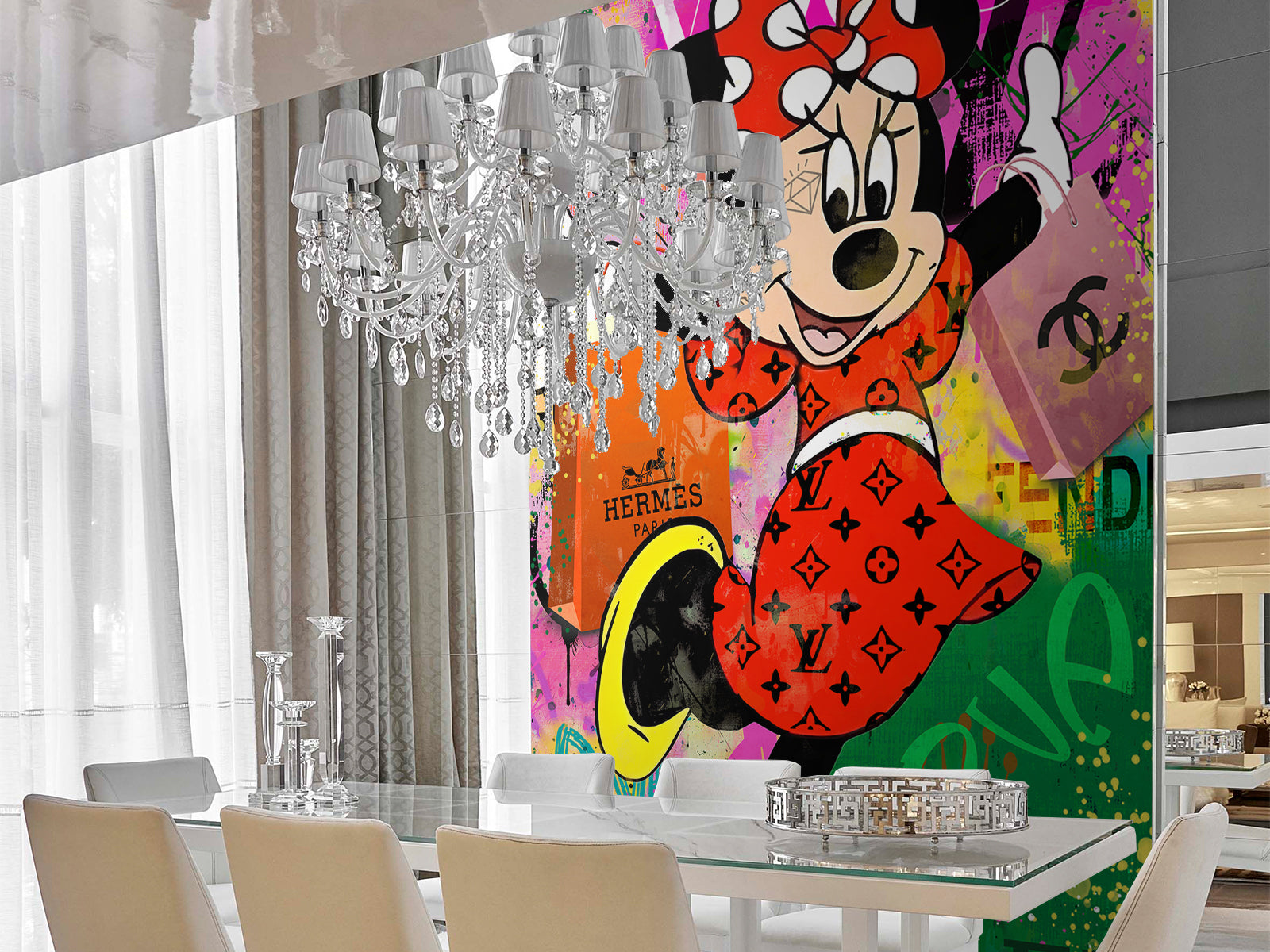 Vlies Tapete XXL Poster Fototapete MINNIE WITH BAGS