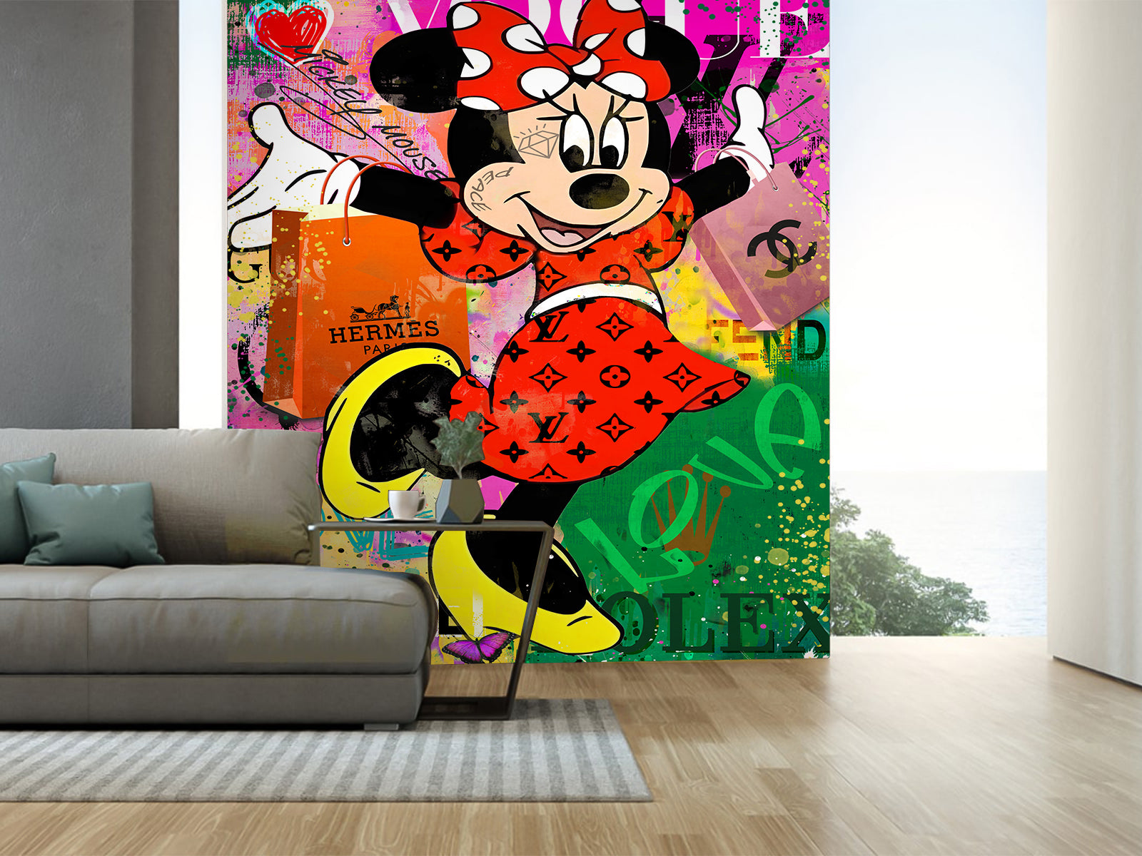 Vlies Tapete XXL Poster Fototapete MINNIE WITH BAGS