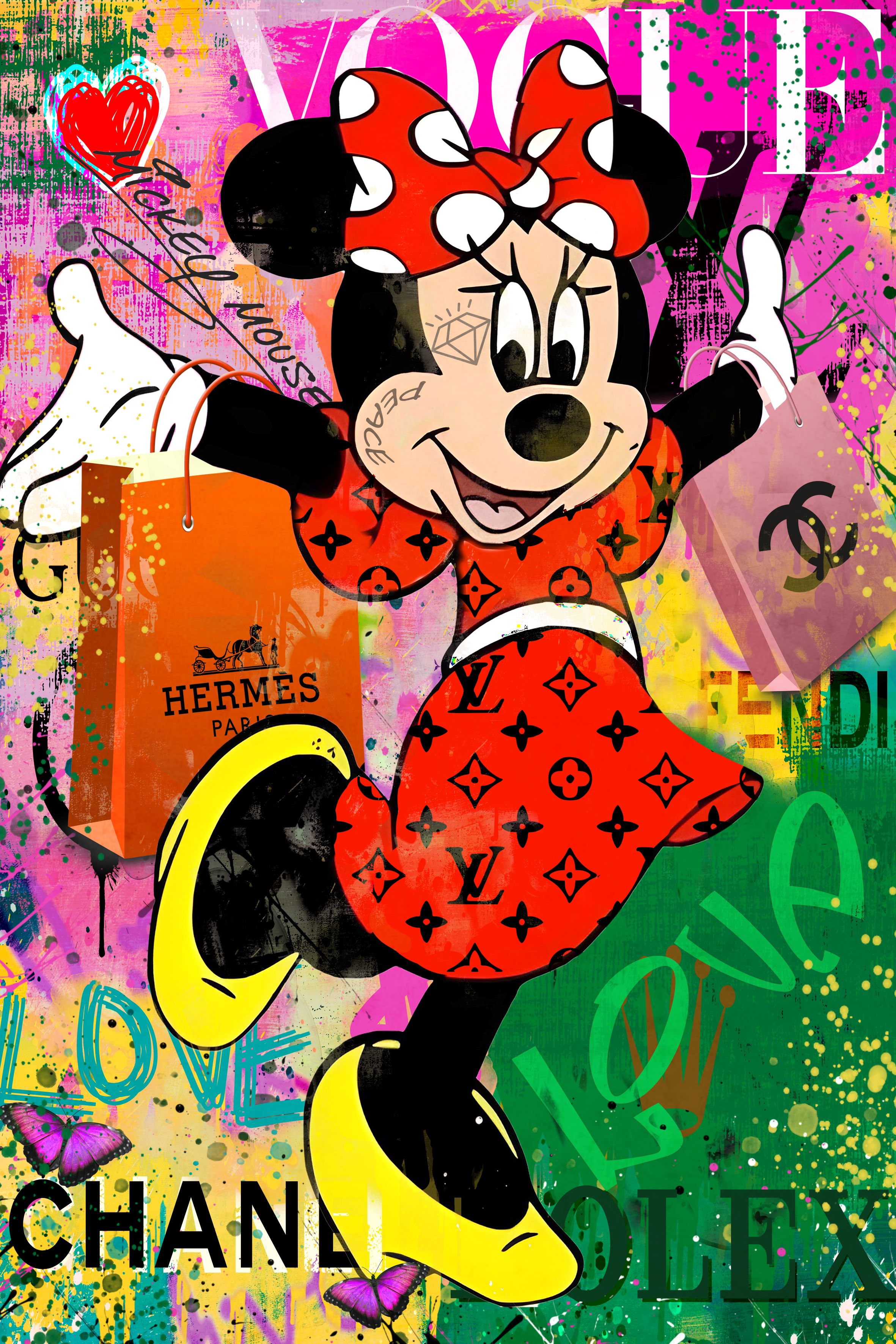 Vlies Tapete XXL Poster Fototapete MINNIE WITH BAGS
