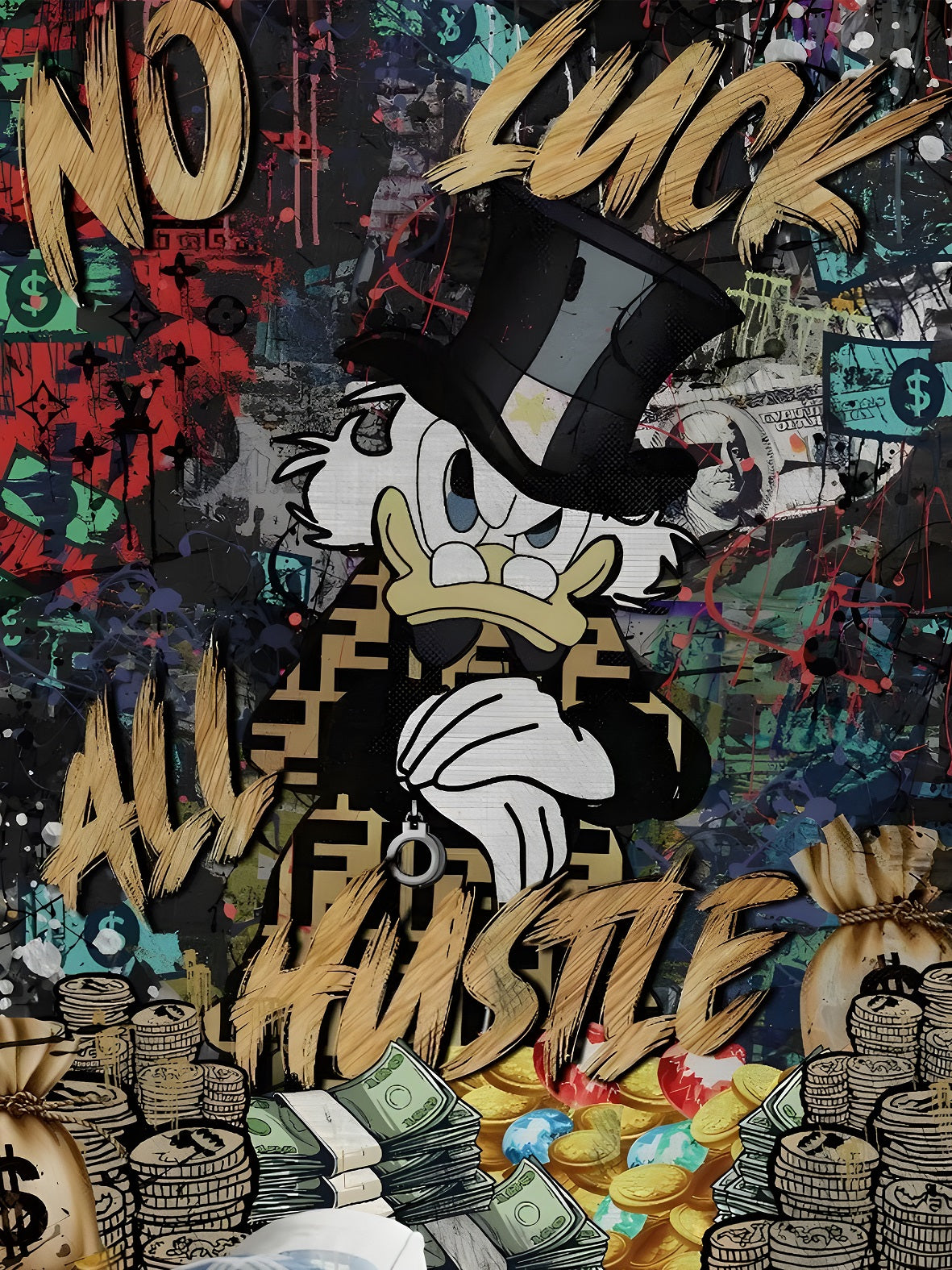 Vlies Tapete XXL Poster Fototapete NO LUCK ALL HUSTLE