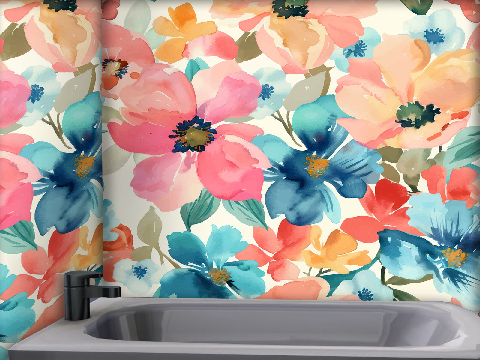 Vlies Tapete XXL Poster Fototapete Aquarell Blume Farbe Bunt