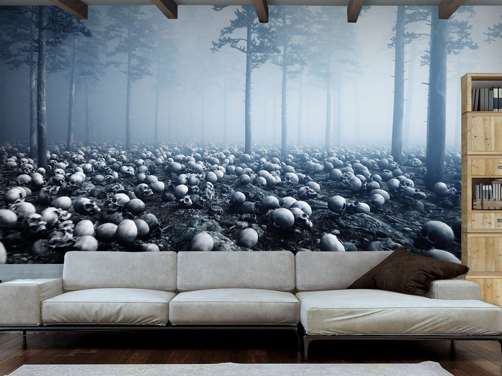 Vlies Tapete XXL Poster Fototapete Schädel im Wald Nebel