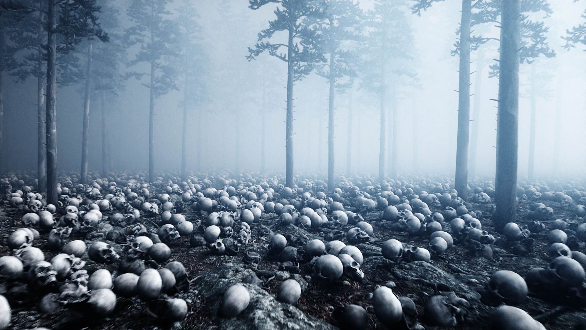 Vlies Tapete XXL Poster Fototapete Schädel im Wald Nebel