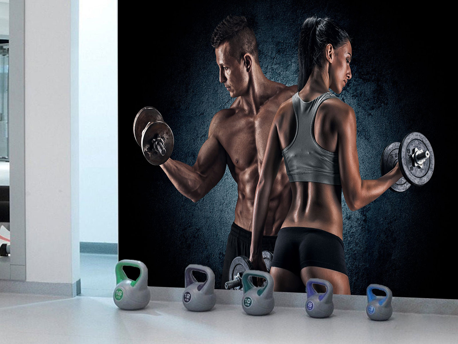 Vlies Tapete XXL Poster Fototapete Fitness Sport Paar Hanteln