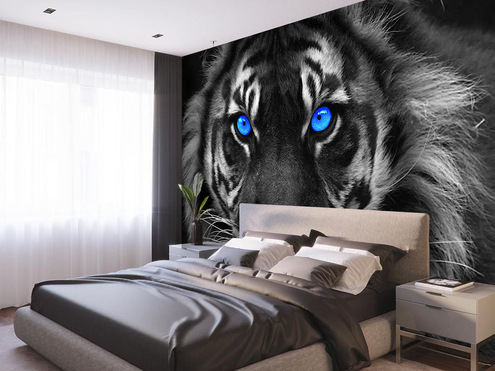Vlies Tapete XXL Poster Fototapete Tiger Blaue Augen