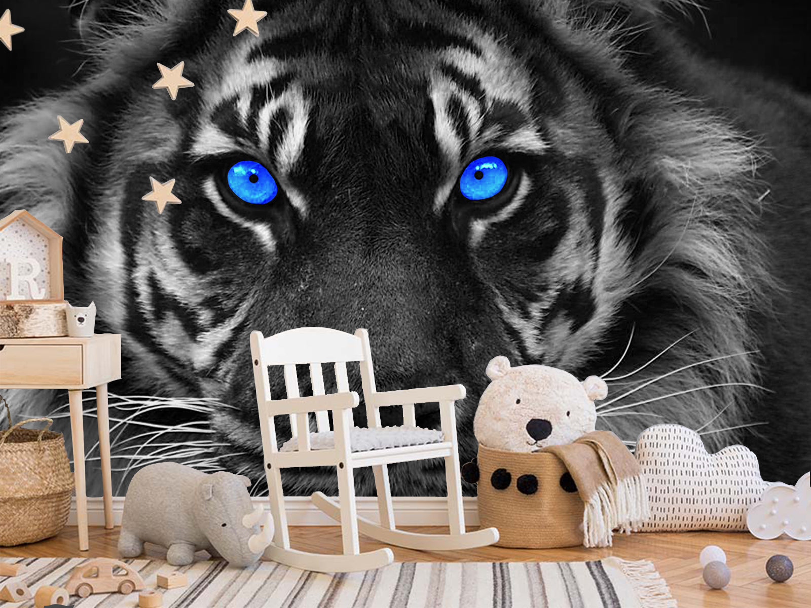 Vlies Tapete XXL Poster Fototapete Tiger Blaue Augen