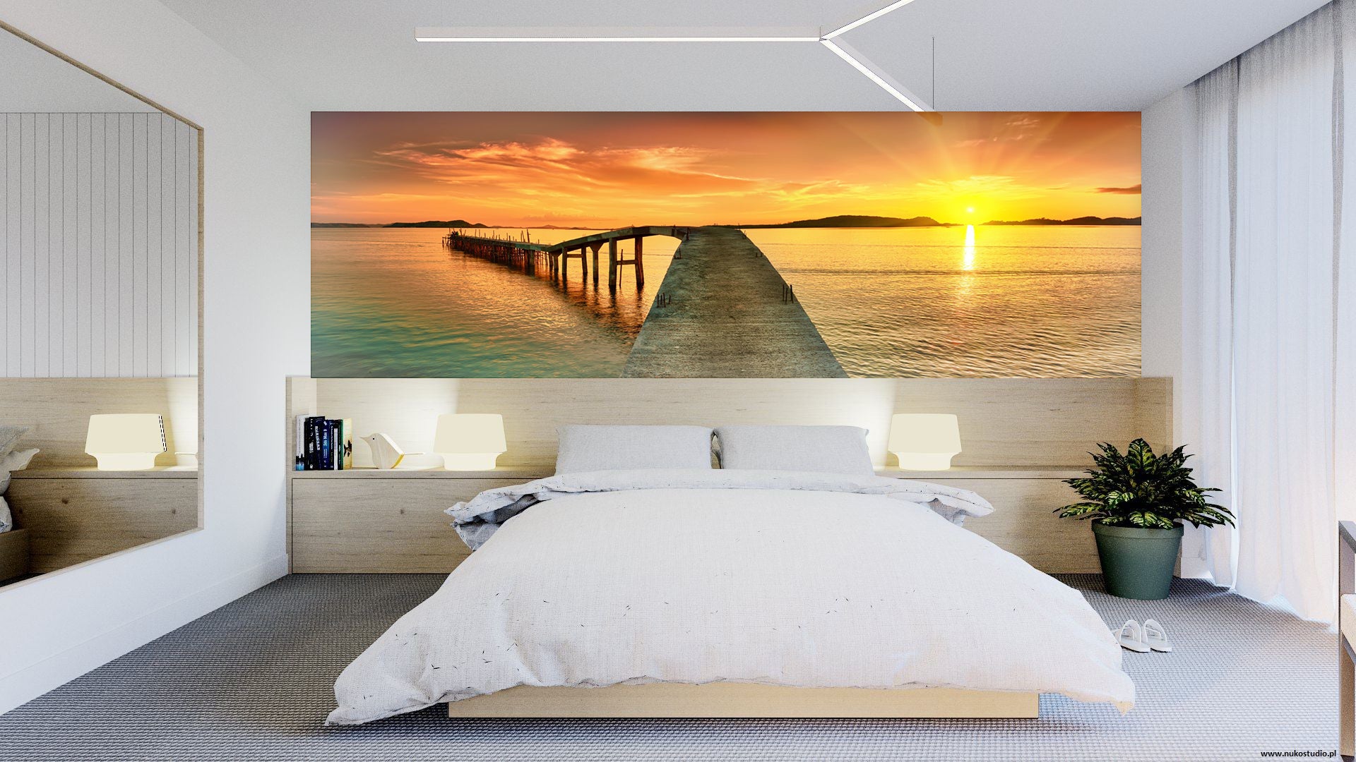 Vlies Tapete XXL Poster Fototapete Steg am See Sonnenuntergang