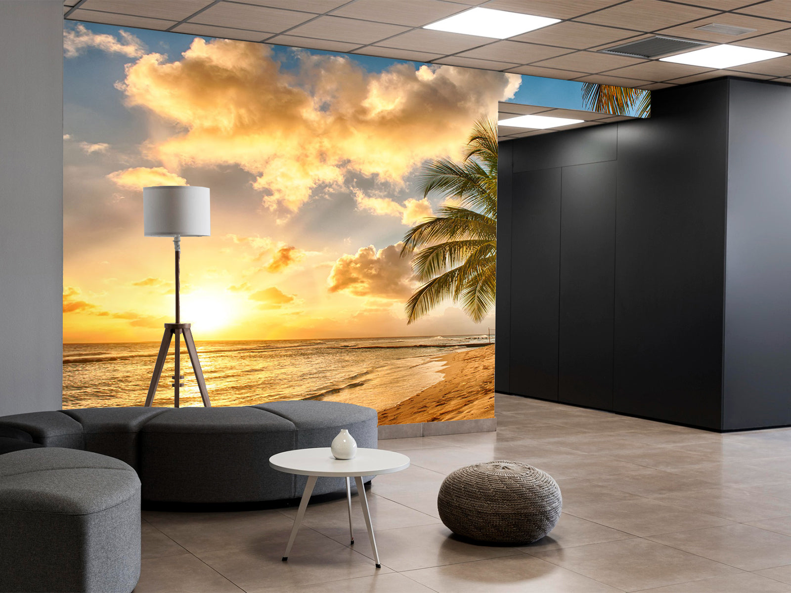 Vlies Tapete XXL Poster Fototapete Strand Palme Sonnenuntergang